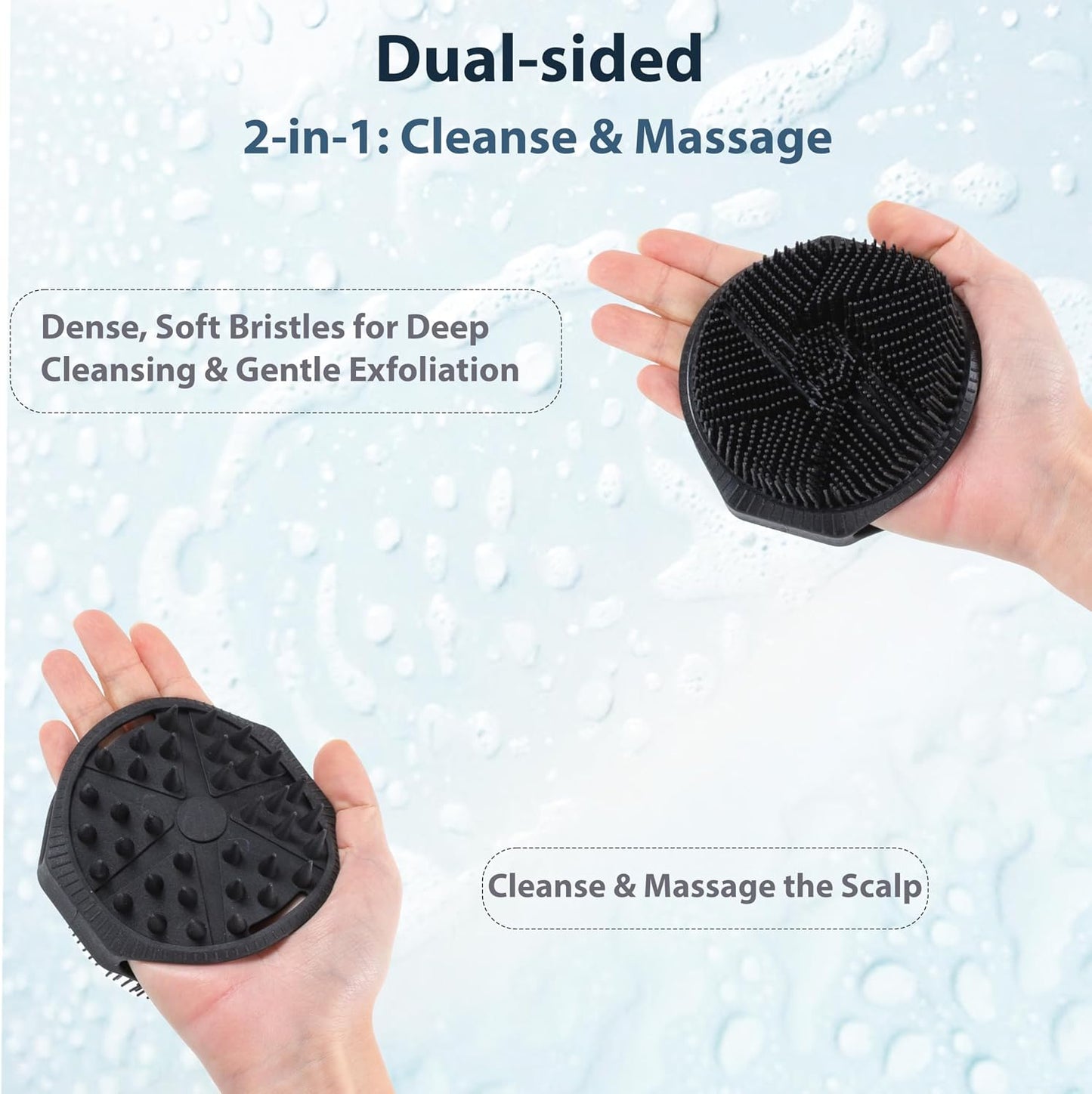 MtBoi 2 Pack Silicone Exfoliating Body Scrubber, Soft Silicone Loofah for Sensitive Skin, 2-in-1 Body Brush & Shower Head Massager, Easy to Clean, Rich Lather (Black&Purple)