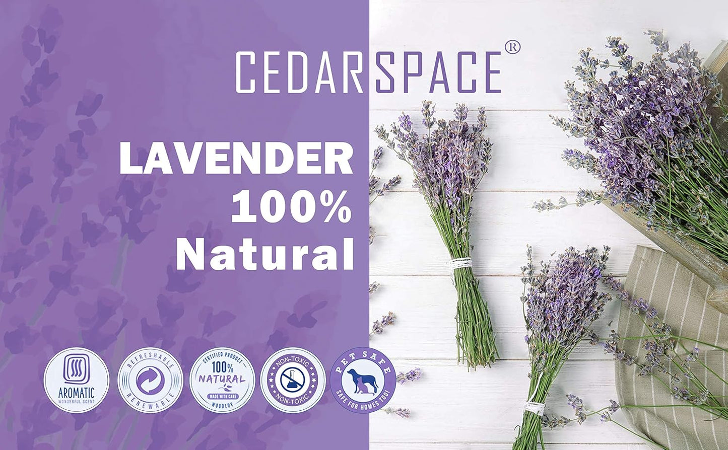 Cedar Space Lavender Sachet Bags for Drawers and Closets(24 Pack),Potpourri Bags,Dried Lavender Flowers,Cedar Blocks for Clothes Storage Scent Air Freshener, Cedar Chips Lavendar for Home Fragrance
