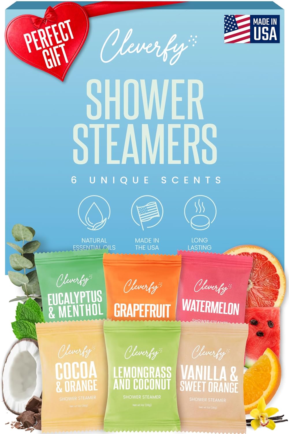 Cleverfy Self-Care Essentials: 6 Shower Steamers & 6-Pack TShape