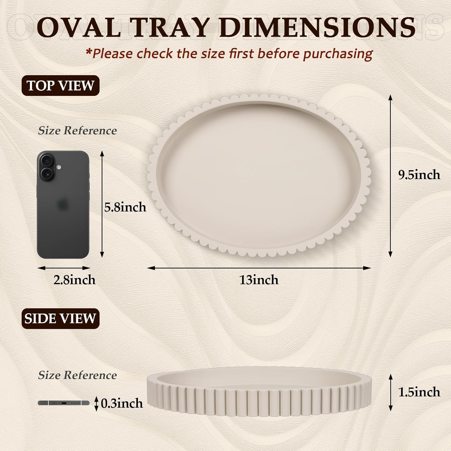 Oval Tray for Coffee Table Decor, 13" Concrete Coffee Table Tray, Table Centerpieces Decorative Trays for Home Decor, Modern Decorative Trays, Centerpiece Trays, Gray