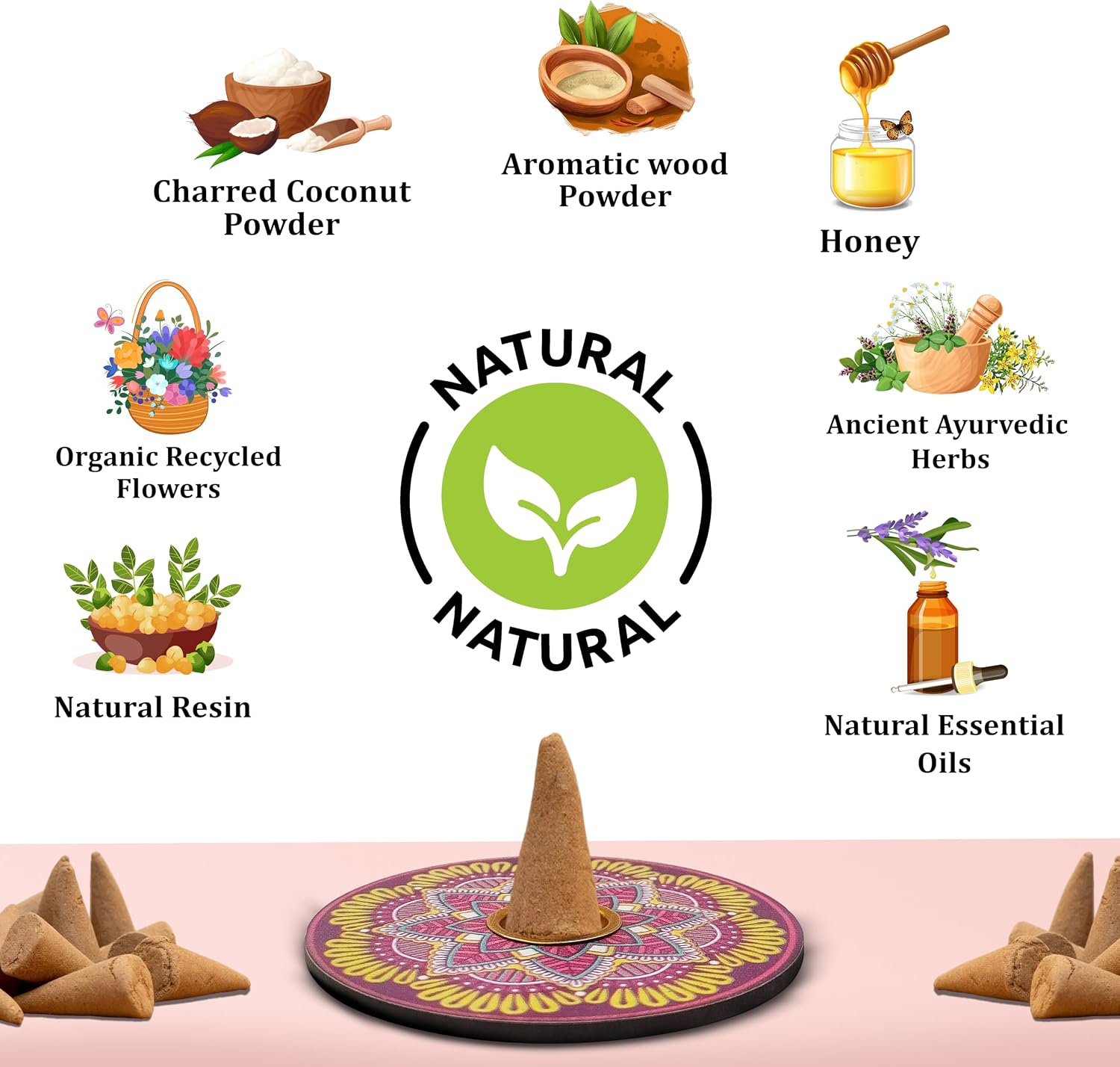 Raajsee Incense Cones, 6 Pack Cone Incense Gift Pack 15 pc Each (90 Total), 100% Organic Non Toxic Natural Insence Cones Variety Pack