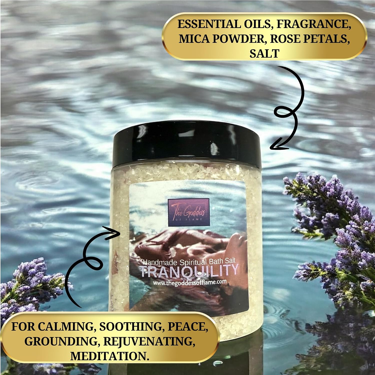 Tranquility Bath Salts – Dead Sea Salt Bath Soak for Relaxation, Calm, Spiritual Cleansing & Ritual Use 12oz