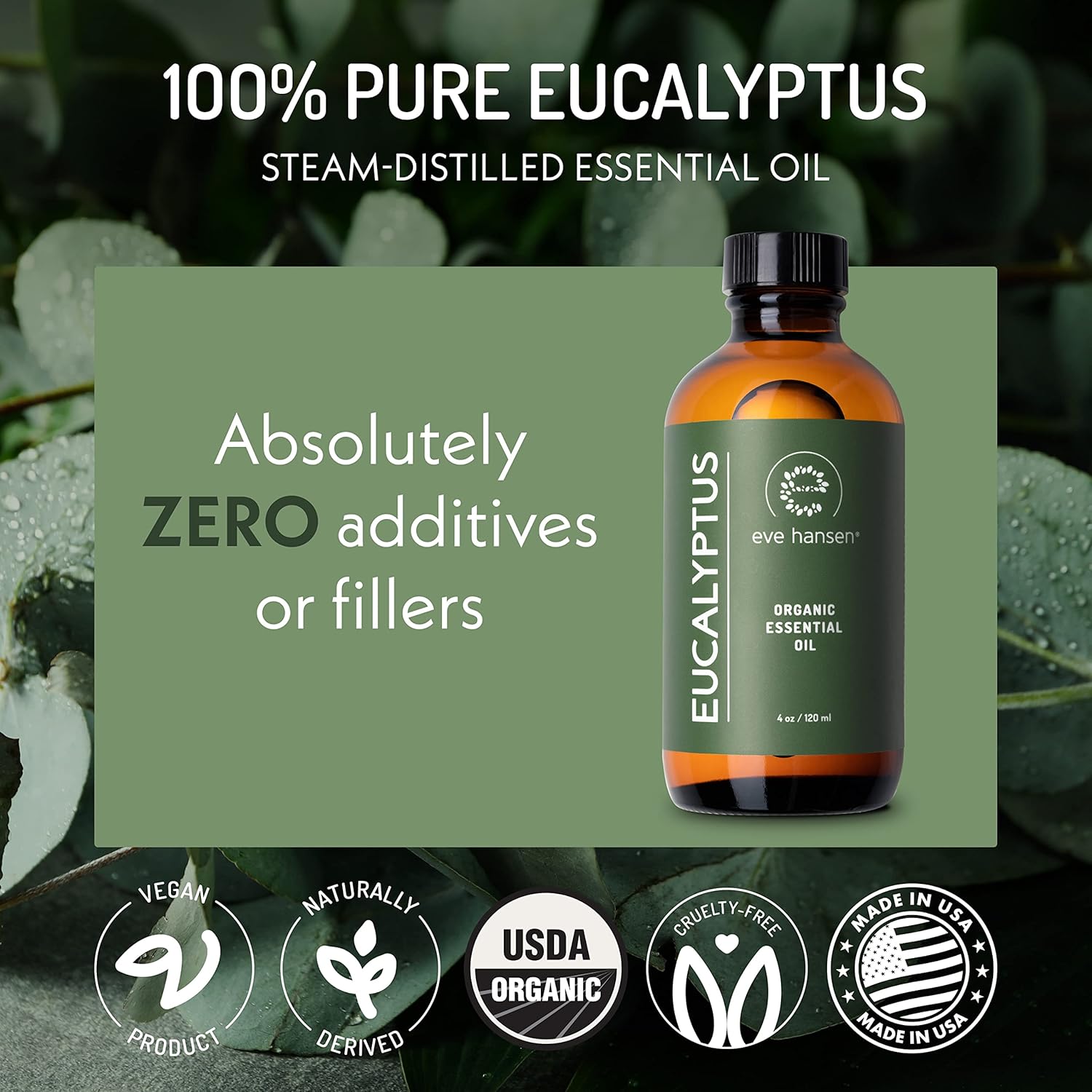 Eve Hansen Organic Eucalyptus Essential Oil 4oz | Topical & Aromatherapy | Sauna Essential Oil