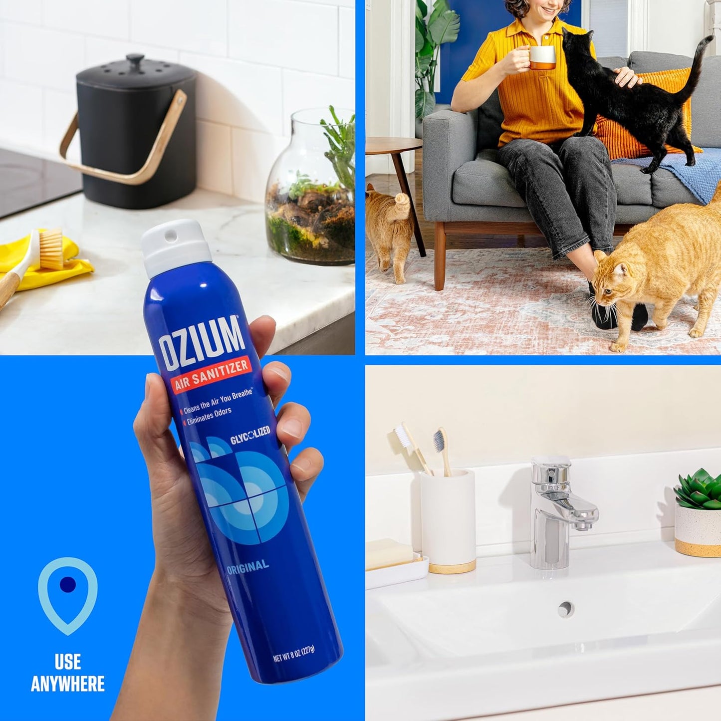Ozium Air Sanitizer Spray - Room Odor Eliminator for Home, Car, and Office - Citrus - 8 oz Can - 6 Pack