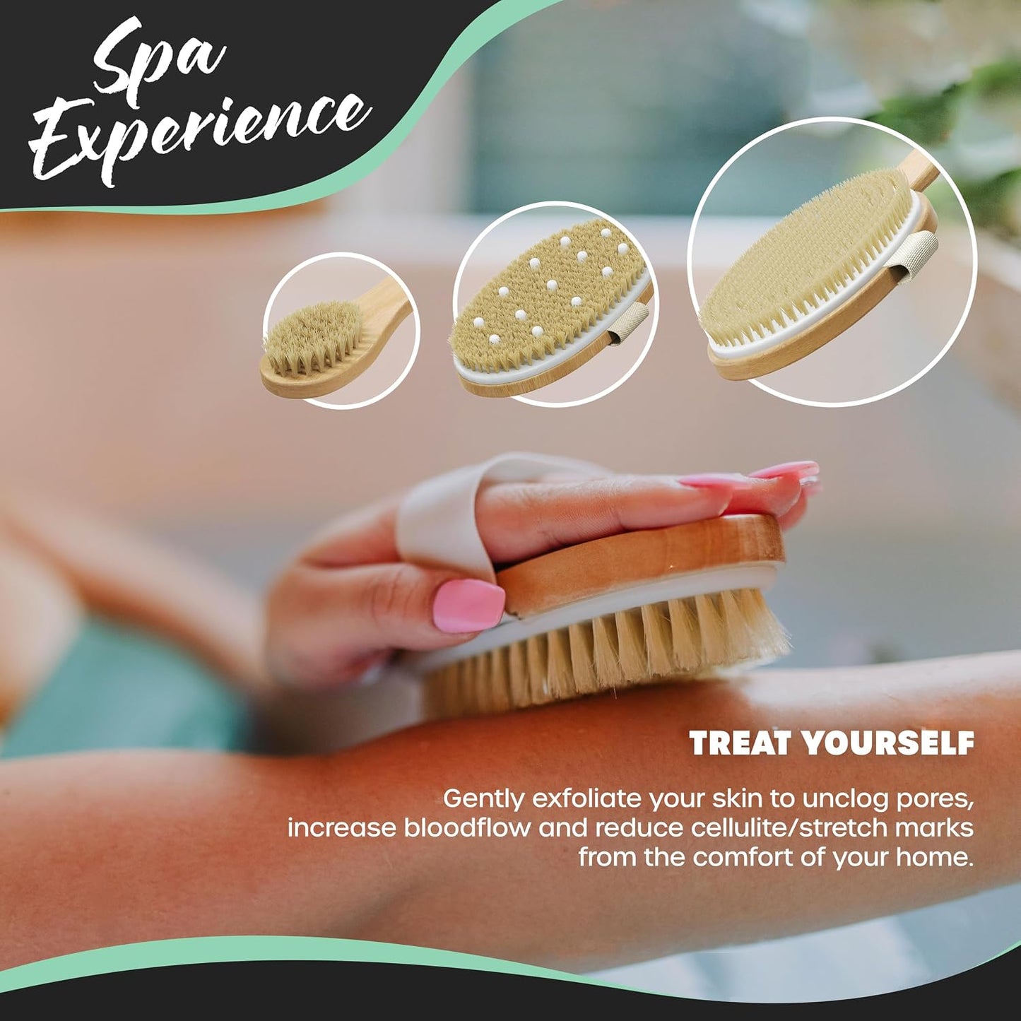 Nevlers Natural Boar Bristle Dry Brushing Body Brush 4-Piece Set | Brush Kit for Exfoliating, Lymphatic Drainage & Circulation | Body Brush, Face Brush, Long-Handled Back Brush + Storage Bag