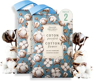 Panier des Sens Cotton Flower Scented Sachets, 2-Pack, 1 oz | Made In France Scented Sachets | For Drawers, Closets, Linens & Wardrobes | Long-Lasting Fragrance For Small Spaces