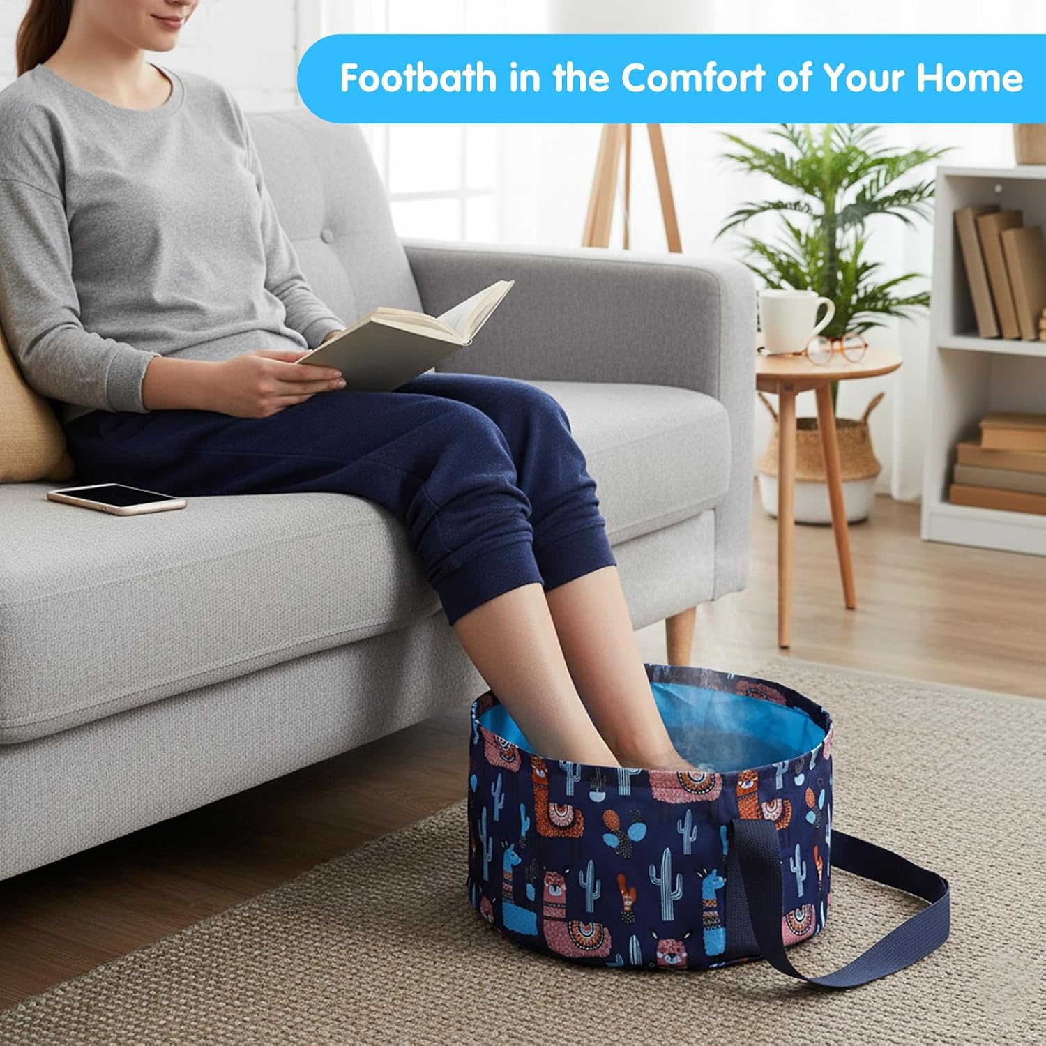 Collapsible Bucket for Soaking Feet - Portable Foldable Foot Bath Tub Spa Basin for Travel, Home Pedicure & Outdoor Camping (Blue)