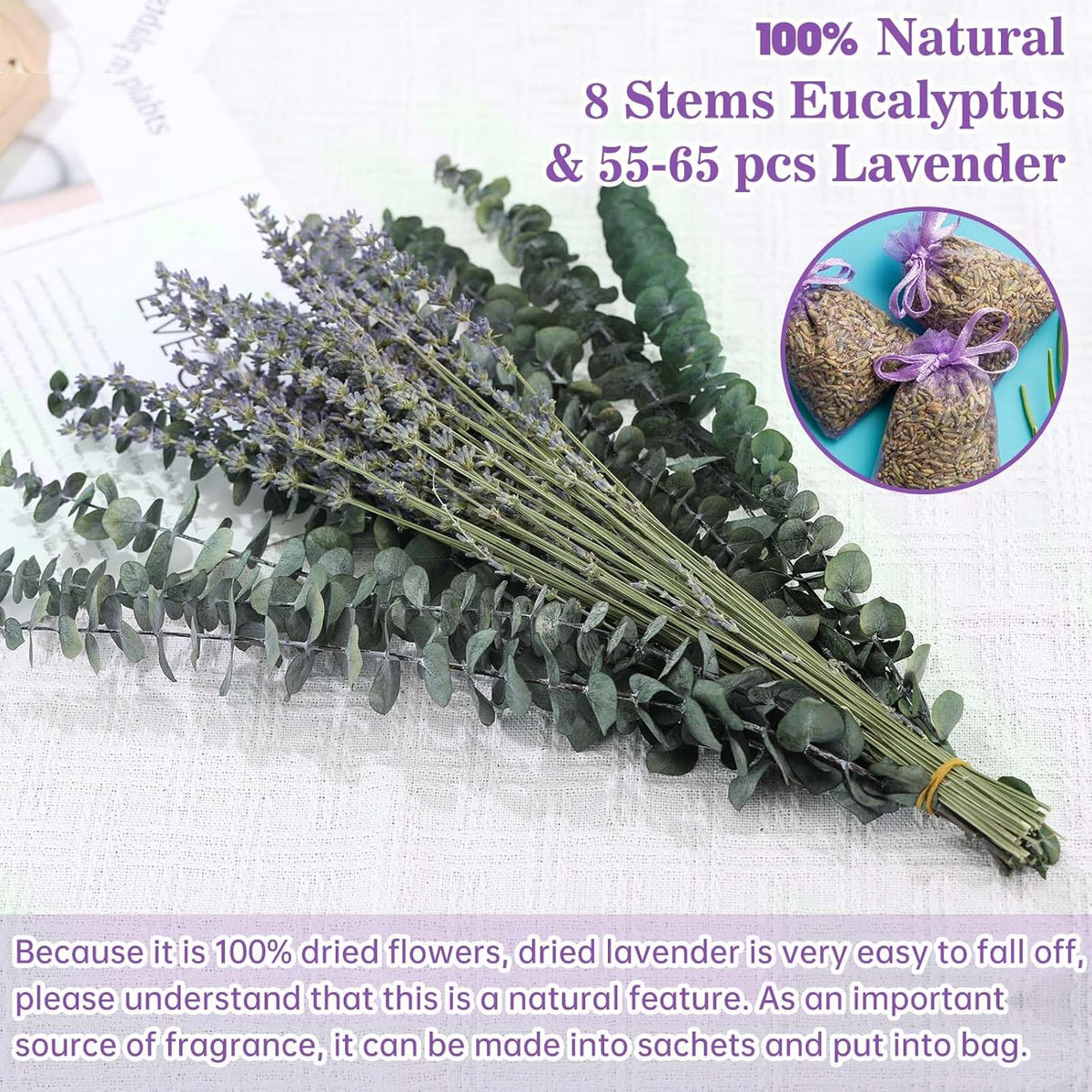 70 Pcs Dried Eucalyptus Stems &amp; Lavender Flowers Bundles for Shower Hanging