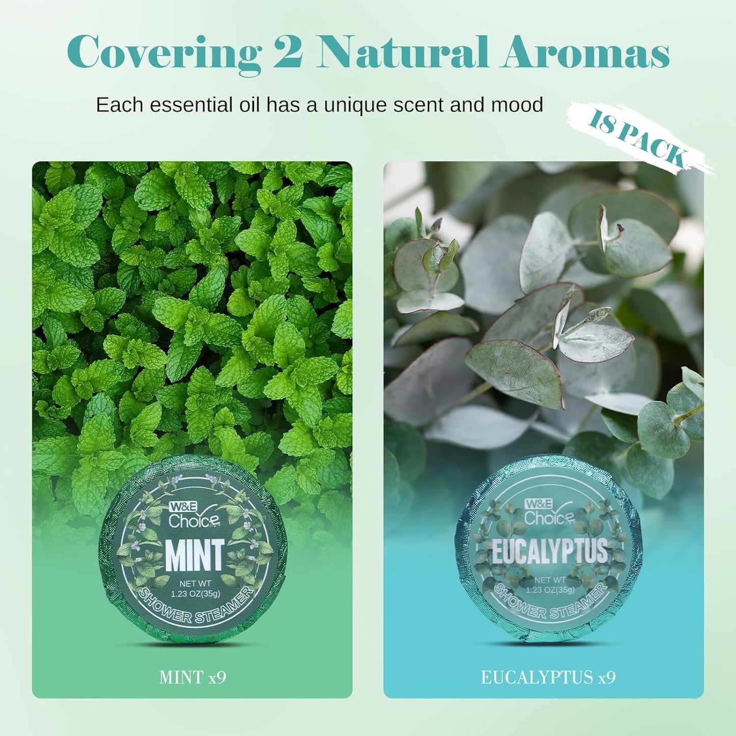 W&E Choice Shower Steamers Aromatherapy 18 Counts, Christmas Gifts for Women, Shower Bombs Individual Package, Eucalyptus Mint Essential Oils for Daily Relaxation & Stress Relief, Gift for Wife, Mom