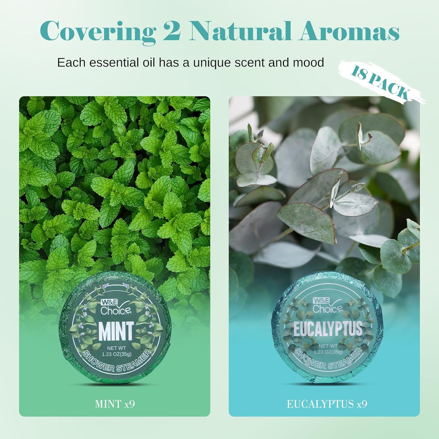 W&E Choice Shower Steamers Aromatherapy 18 Counts, Christmas Gifts for Women, Shower Bombs Individual Package, Eucalyptus Mint Essential Oils for Daily Relaxation & Stress Relief, Gift for Wife, Mom