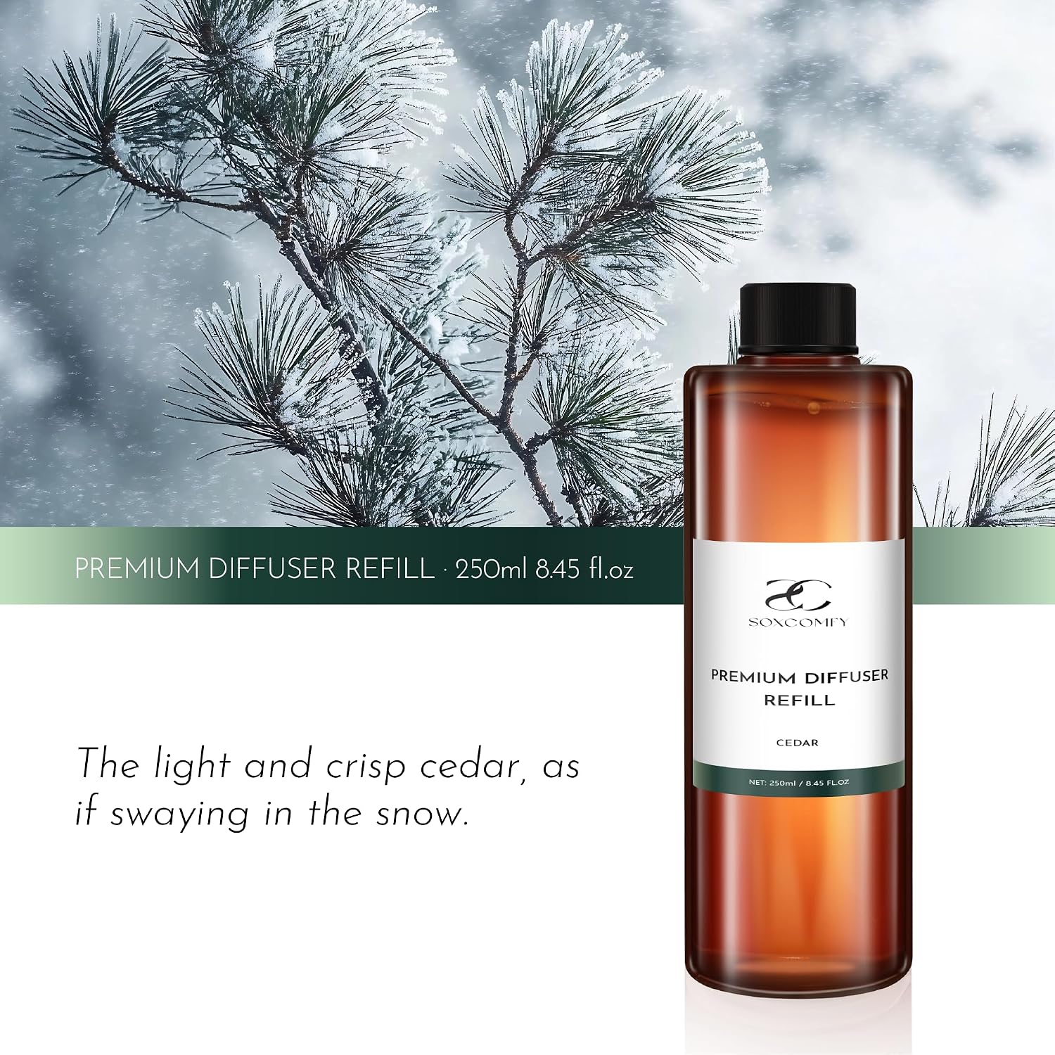 Diffuser Oil Refill, 250ml / 8.45 fl oz, Cedar - Reed & Aromatherapy Diffuser Oil, Long-Lasting Home Fragrance, Eucalyptus, Cedar & Sandalwood Notes