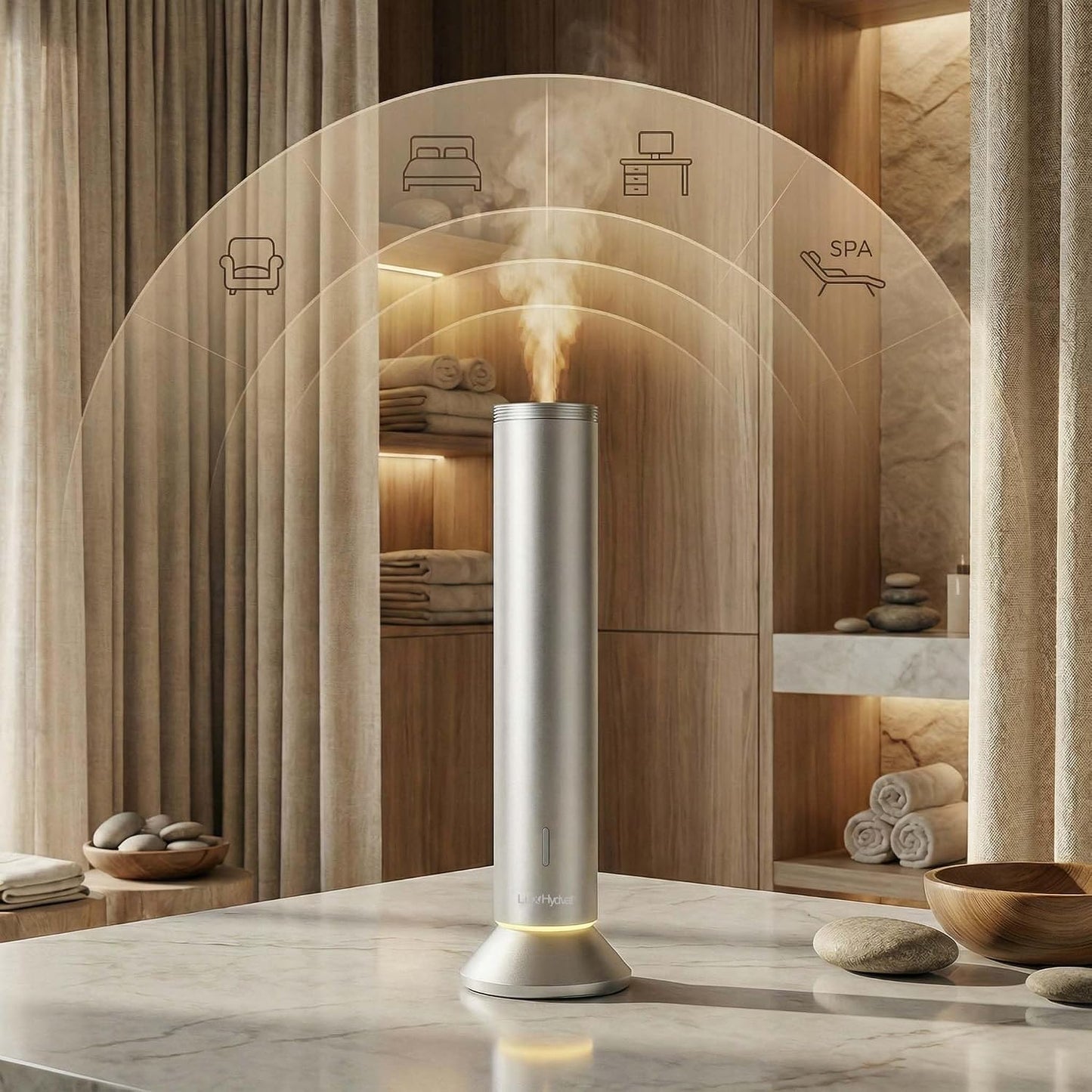 Waterless Essential Oil Diffuser, Smart App Controlled Scent Diffuser for Large Room, Covers Up to 4000 Sq Ft, Quiet Aroma Diffuser for Home Hotel Office,360° Ambient Light (Silver, Desktop)