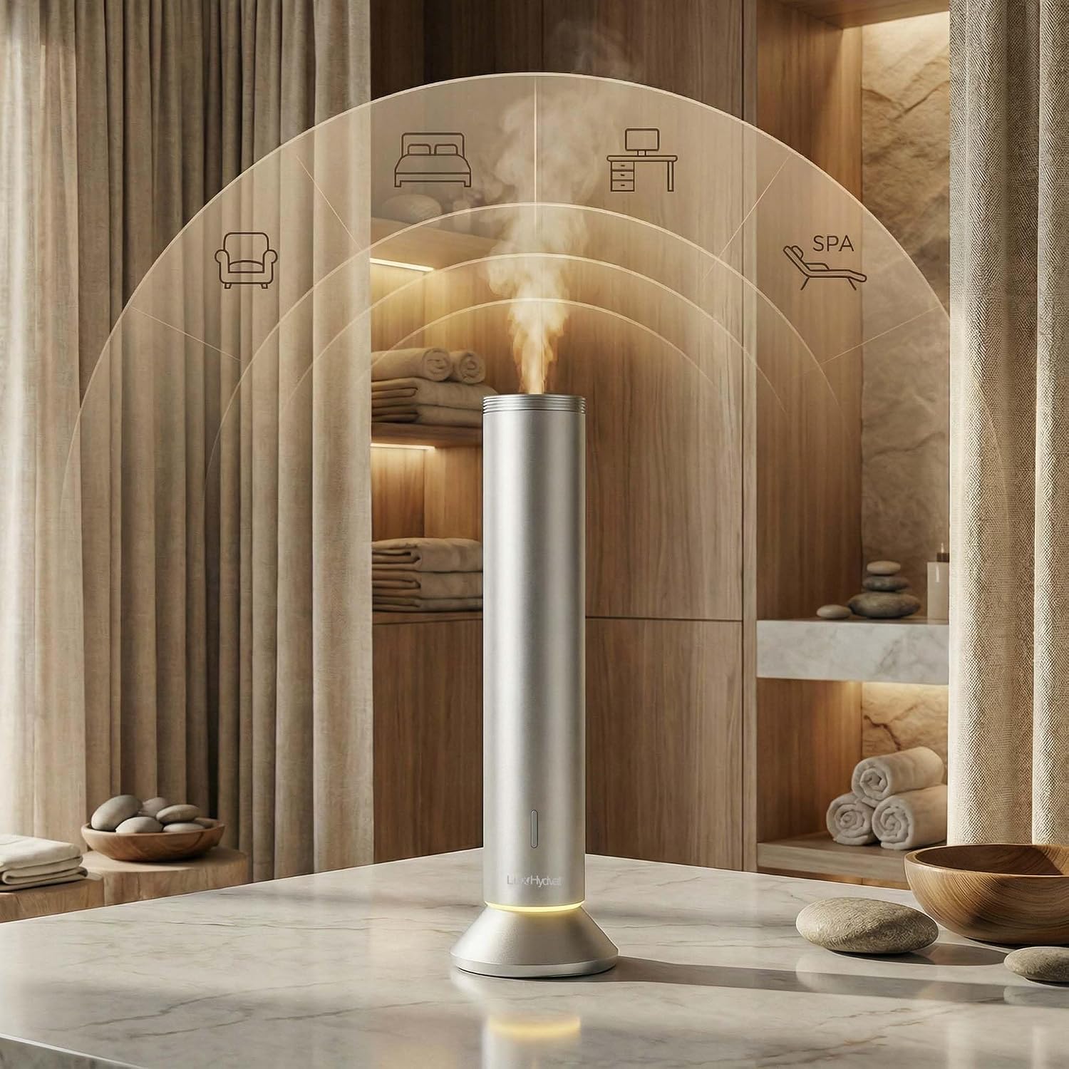 Waterless Essential Oil Diffuser, Smart App Controlled Scent Diffuser for Large Room, Covers Up to 4000 Sq Ft, Quiet Aroma Diffuser for Home Hotel Office,360° Ambient Light (Silver, Desktop)