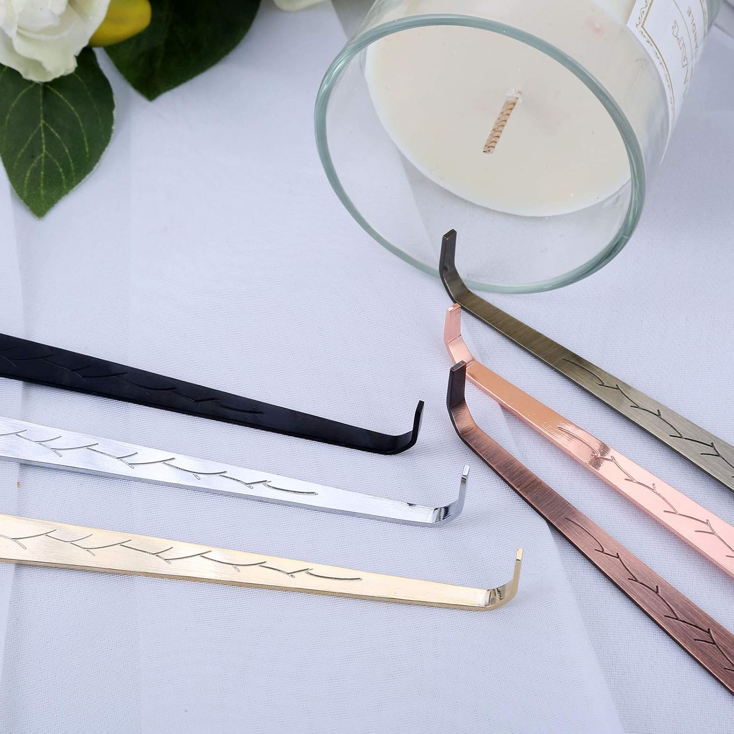 3 in 1 Candle Snuffer Set, MUXSAM Candle Accessory Set with Candle Wick Trimmer, Candle Snuffer and Candles Wick Dipper Candle Cutter Kit Candle Care Tools for Candle Lovers Family Party(Rose Gold)