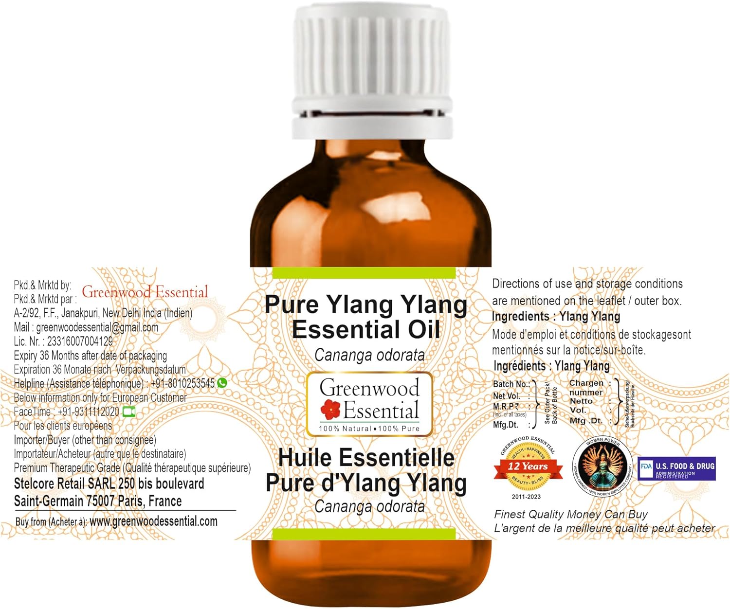 Greenwood Essential Pure Ylang Ylang Essential Oil (Cananga odorata) Steam Distilled 30ml (1 oz)