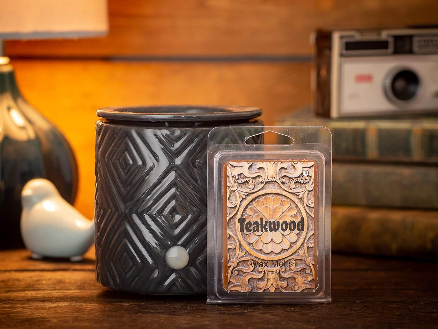 Teakwood - Rustic, Earthy, Sweet Scented Melt- Maximum Scent Wax Cubes/Melts- 1 Pack -2 Ounces- 6 Cubes Gift for Women, Men, BFF, Friend, Wife, Mom, Birthday, Sister, Daughter, Long Lasting Wax Tart