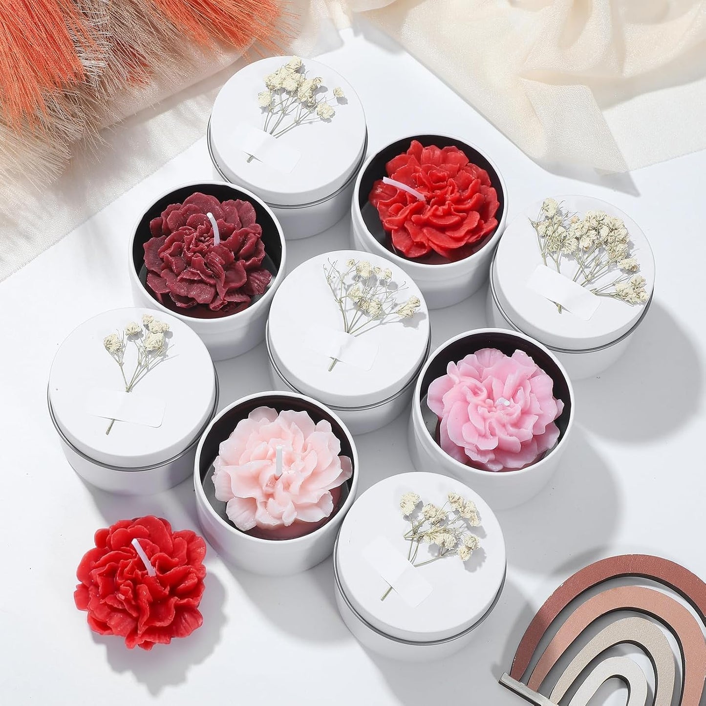 Threlaco 12 Pcs Flower Candles Scented Bridesmaid Gift Set Soy Wax Aromatherapy Candles Bulk for Wedding Bridal Shower Home Guests Women Valentines Mothers Day Anniversaries Favor(Red Gradient)
