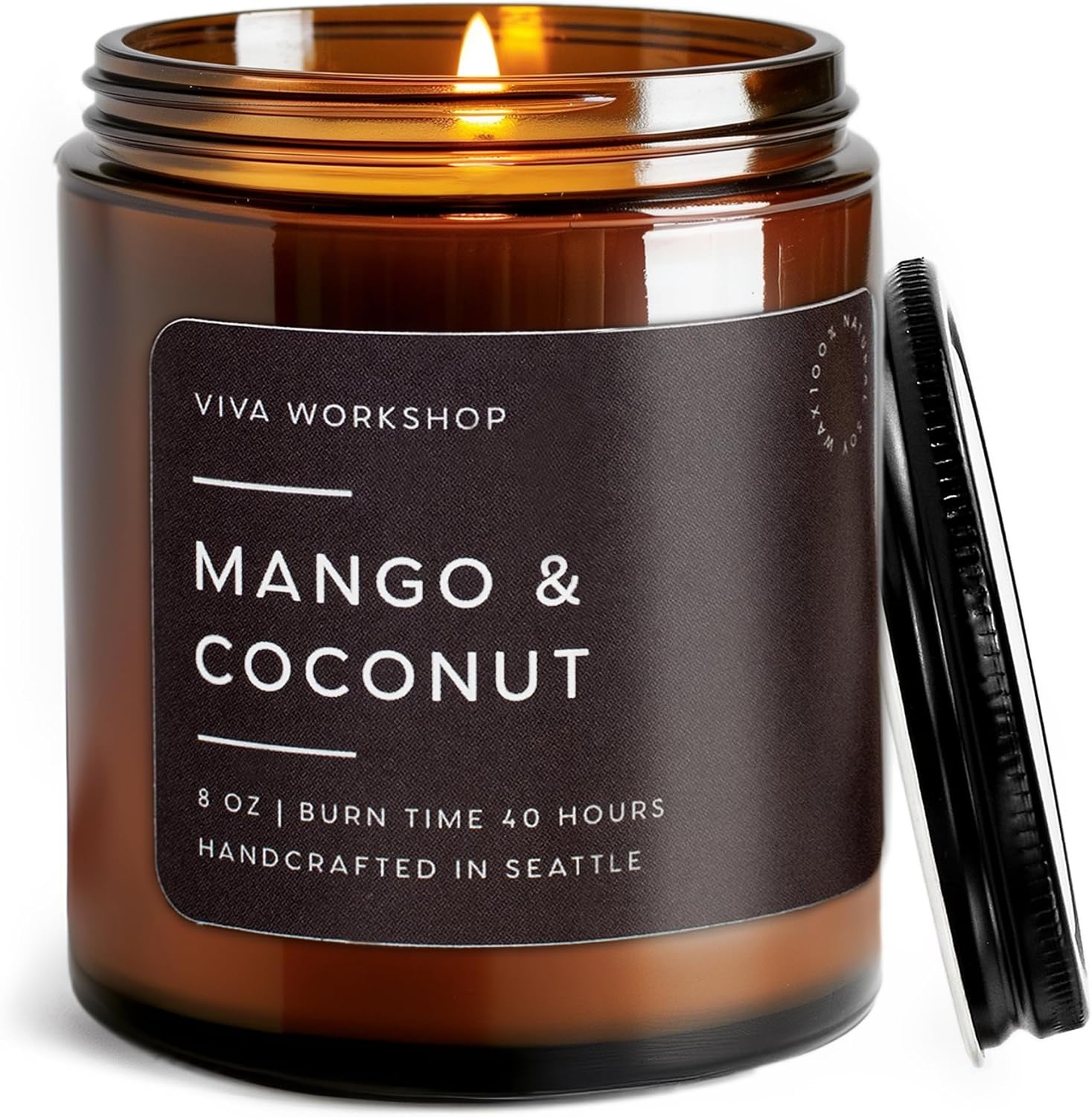 Mango & Coconut Natural Soy Wax Scented Candle – Crafted in USA, Seattle – Gift for Birthday, Meditation, Home, Spa – Aroma Candle for Relaxing – Aromatherapy Scented Candles for Women & Men