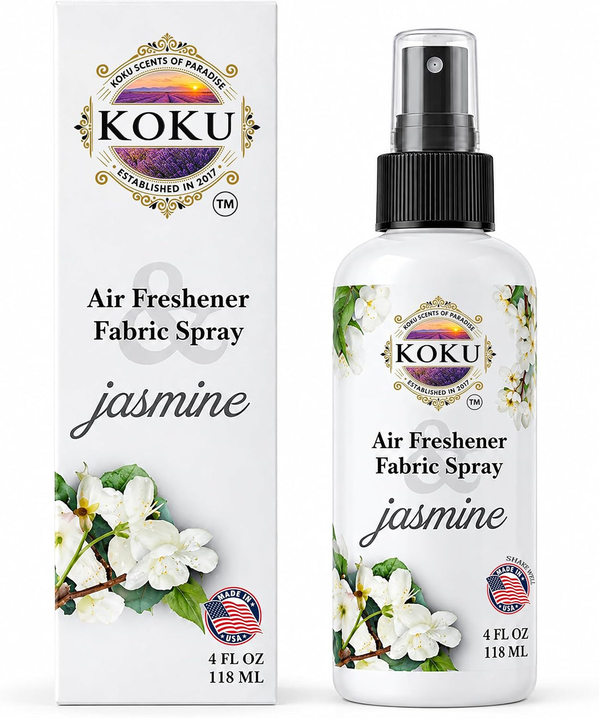 Jasmine Air Freshener, Room Spray, Odor Eliminator, Deodorizer, Car Air Freshener, Home Spray, Linen Spray, Fabric Refresher, Made in USA, 4 Oz