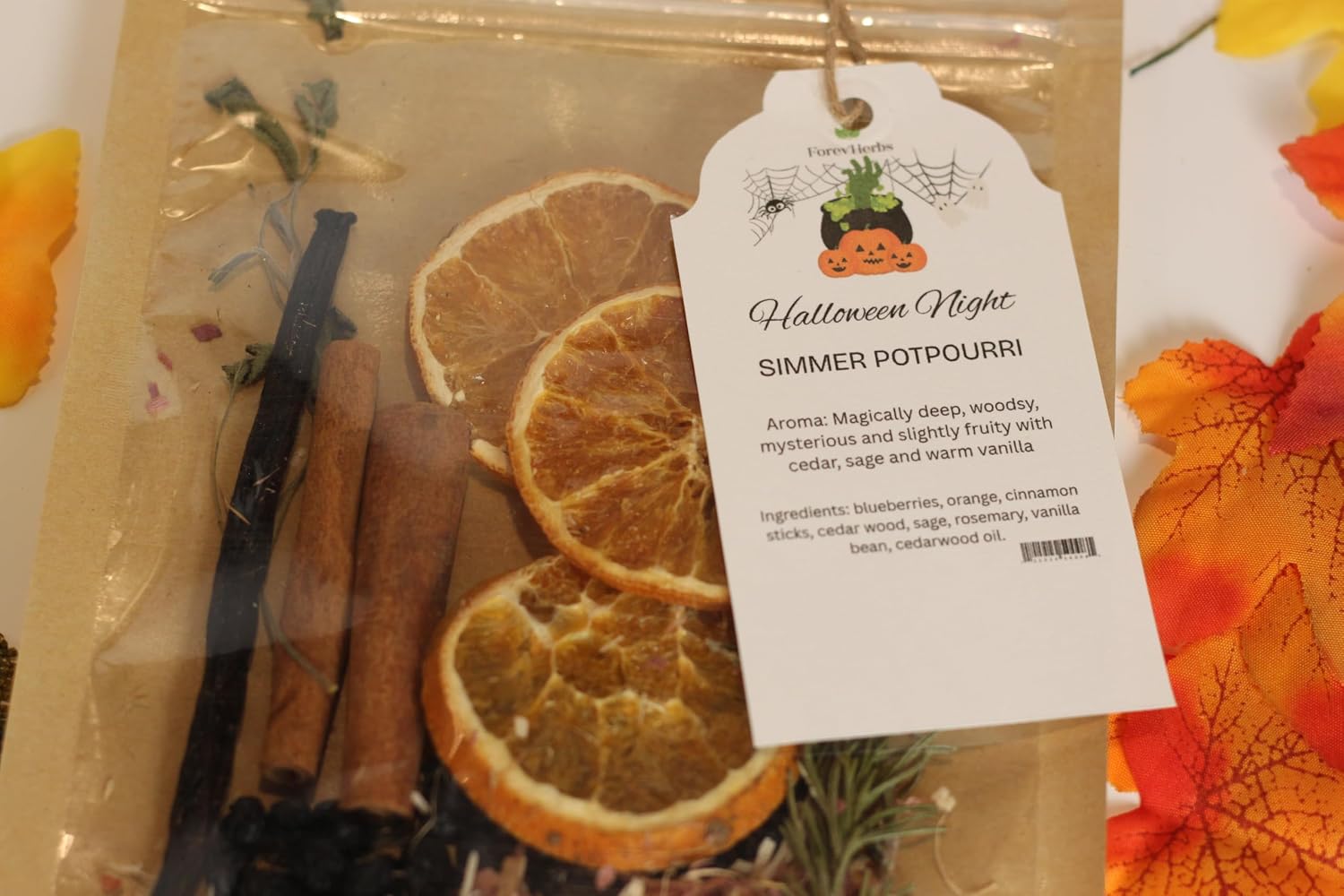 1 Pack Halloween Night Potpourri Simmer Pot Simmering Potpourri Simmer Pot Kit for Stove Dried Orange Slices Dried Blueberry Vanilla Bean Cinnamon Sticks Real Cedarwood Stovetop for Spooky Scent