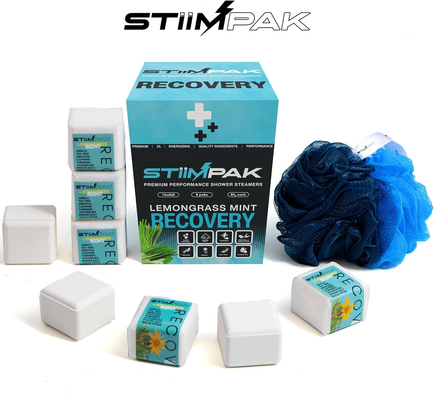 Shower Steamers for Sinus Relief | Recovery | XXL 80g Cold & Flu, Allergies, Post-Workout | Eucalyptus, Tea Tree, Turmeric, Arnica, Caffeine, Menthol | Extra Strength Aromatherapy | STiiMPAK (8 Pack)