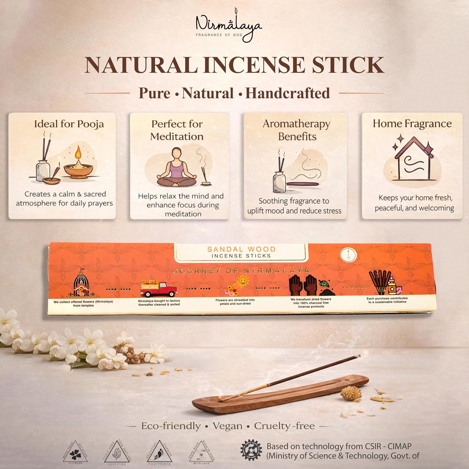 Nirmalaya Premium Patchouli Incense Sticks (40 Sticks, 100g) | Natural & Charcoal Free Agarbatti | Long Lasting Earthy Fragrance | for Home, Office, Yoga, Meditation & Aromatherapy
