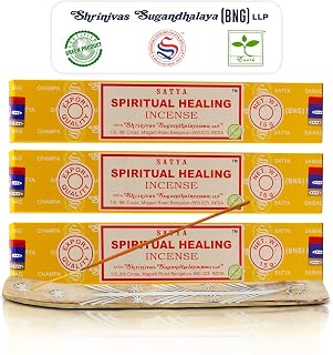Satya Spiritual Healing Incense Sticks, Satya Bng (Bangalore) Insenses 15gmx3 Pack with Raajsee Incense Holder Bundle, Satya Nagchampa Natural Incense