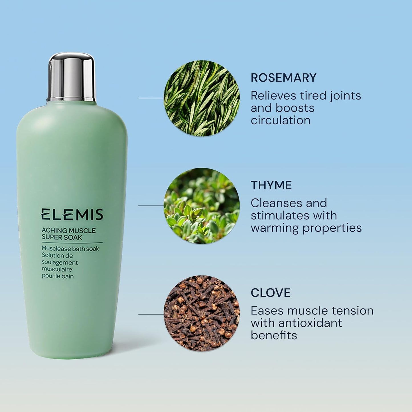 ELEMIS Aching Muscle Super Soak 400ml, Natural Bath Milk Soak To Ease Muscle Aches & Tension
