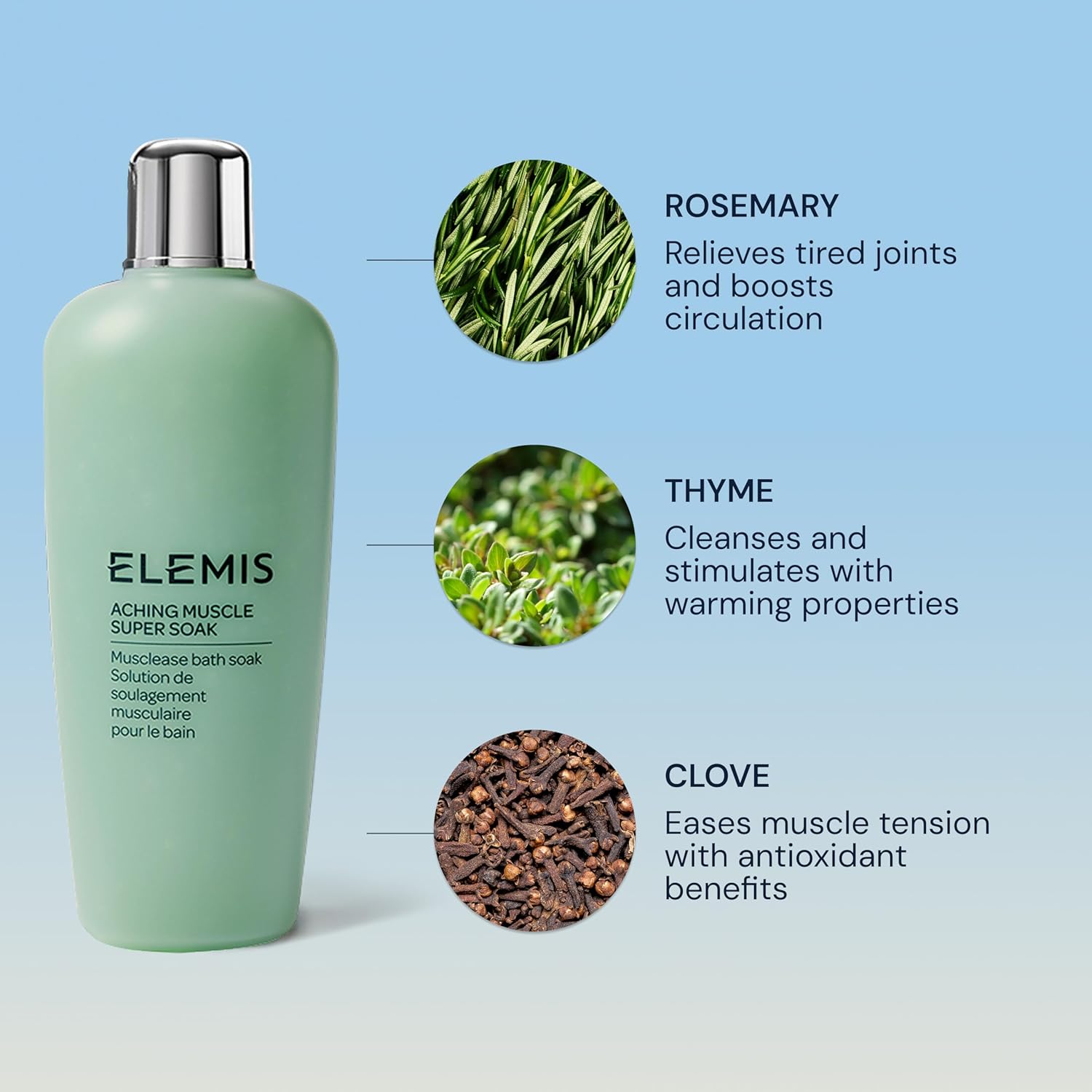 ELEMIS Aching Muscle Super Soak 400ml, Natural Bath Milk Soak To Ease Muscle Aches & Tension