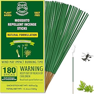 KICKOUTOR Mosquito Repellent Incense Sticks with Natural Citronella Oil, 180 Count DEET-Free Outdoor Protection for Patios, Backyard Gatherings & Camping, Up to 1 Hour Against Gnats & No-See-Ums