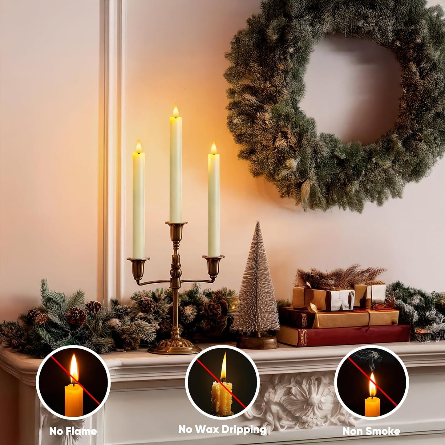 6 Pcs Flameless Taper Candles with Remote Timer Dimmer, 9.6 inches Ivory Plastic LED Candlesticks, Battery Operated LED Candles, for Indoor Home Wedding Christmas Decoration