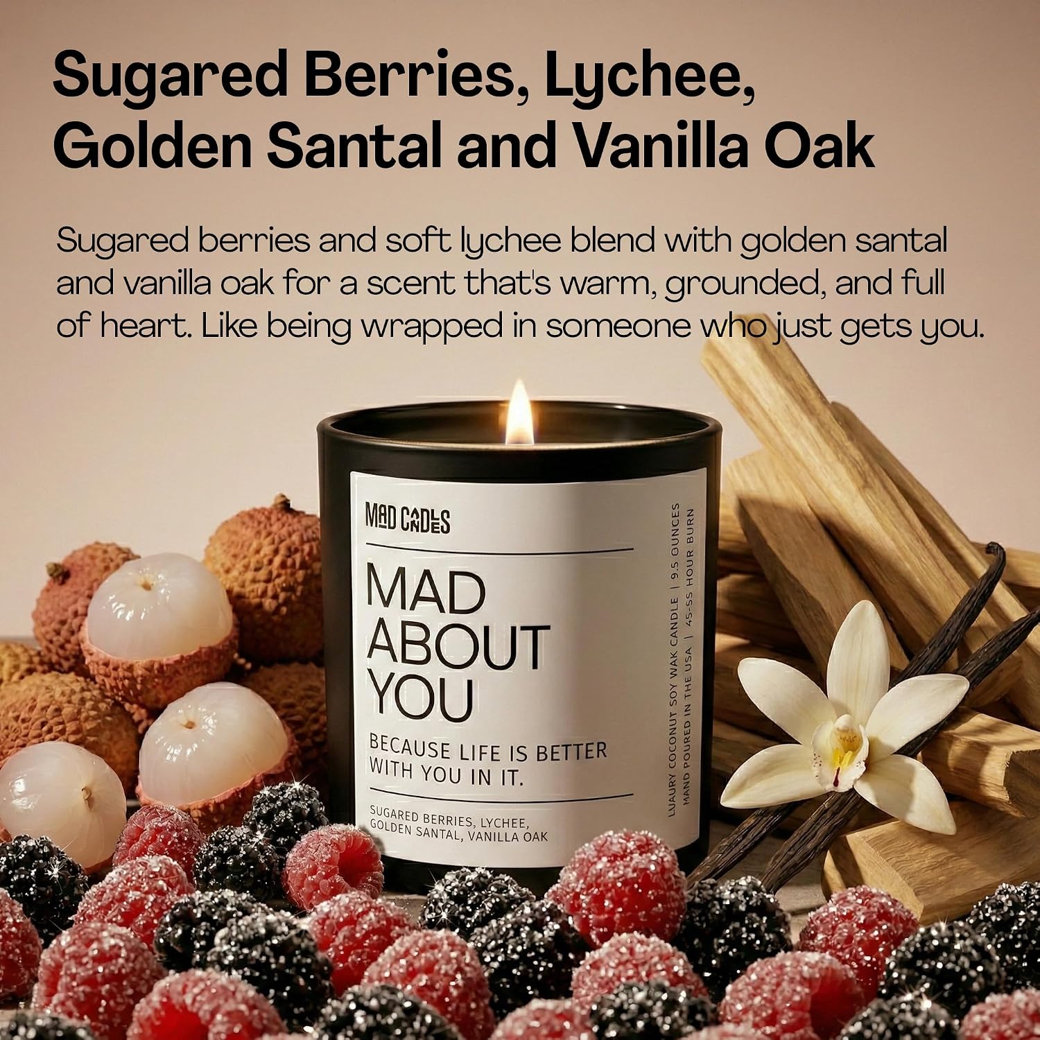 – Mad About You | Luxury Scented Candle for Bedroom & Living Room Décor | 9.5oz Coconut Soy Wax | Non Toxic | Long Burn Candle Jar for Home Fragrance & Valentine's Day Gift