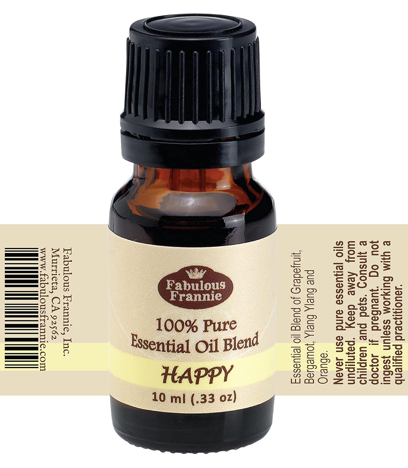 Fabulous Frannie Happy 100% Pure, Undiluted Essential Oil Blend of Bergamot, Grapefruit & Ylang Ylang 10ml (Pack of 1)