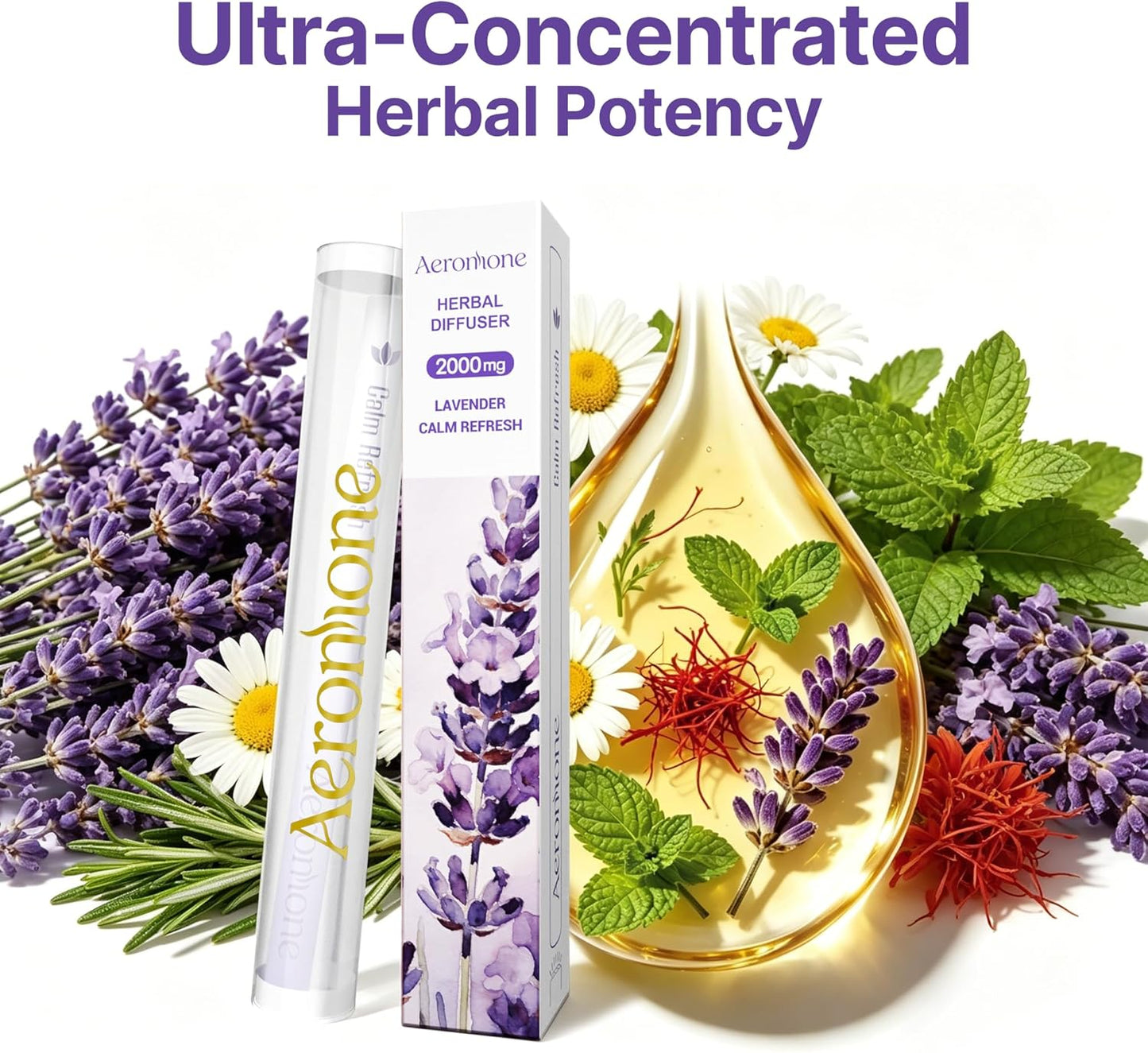 Calm Herbal Diffuser, Calming Blend with Lavender, Saffron & Other Herbs Support for Stress Relief & Ritual Improvement - 2000 mg Essential Oil (Around 900 Uses, Varies by Usage)