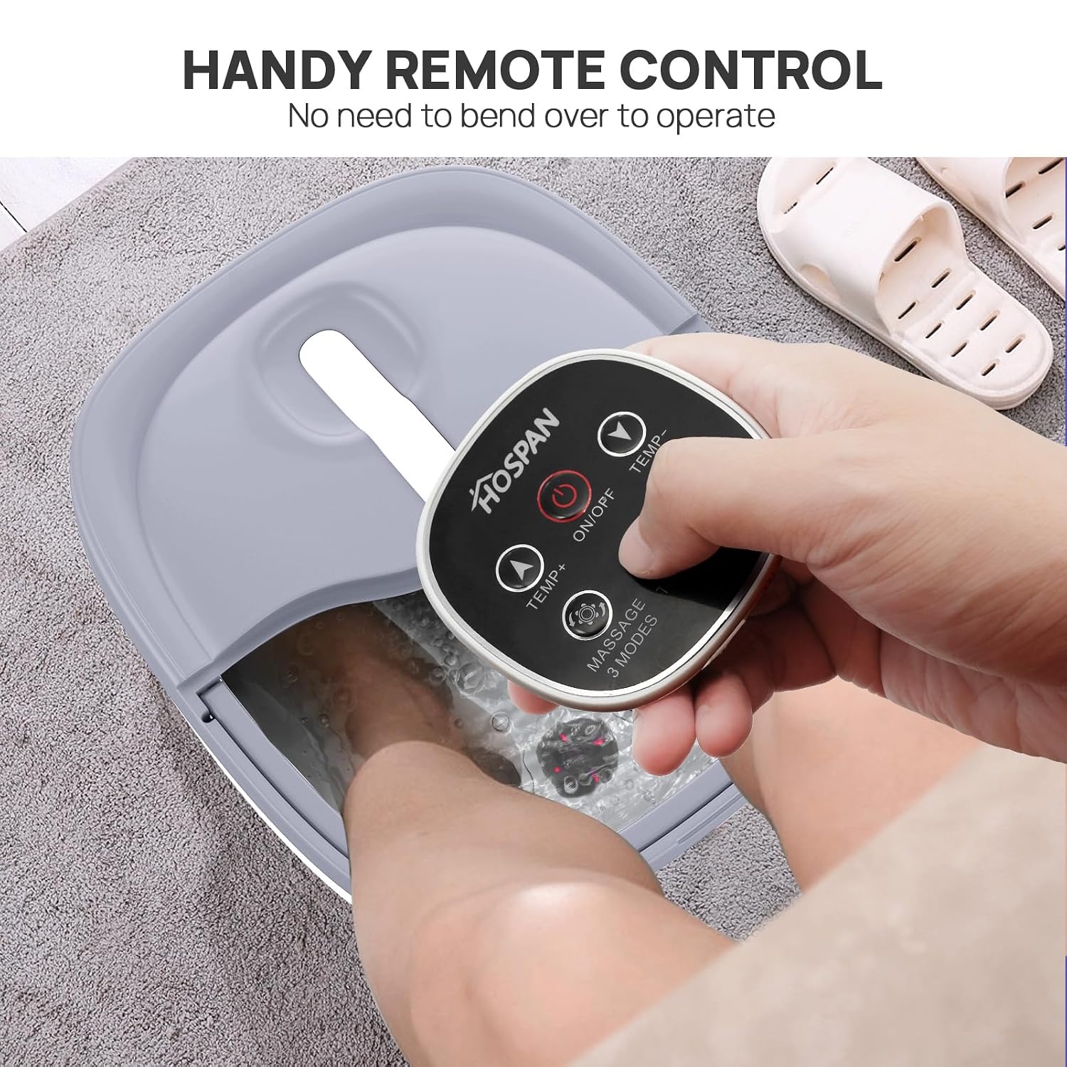 HOSPAN Collapsible Foot Spa Electric Rotary Massage, Foot Bath with Heat, Bubble, Remote, and 24 Motorized Shiatsu Massage Balls. Pedicure Foot Spa for Feet Stress Relief
