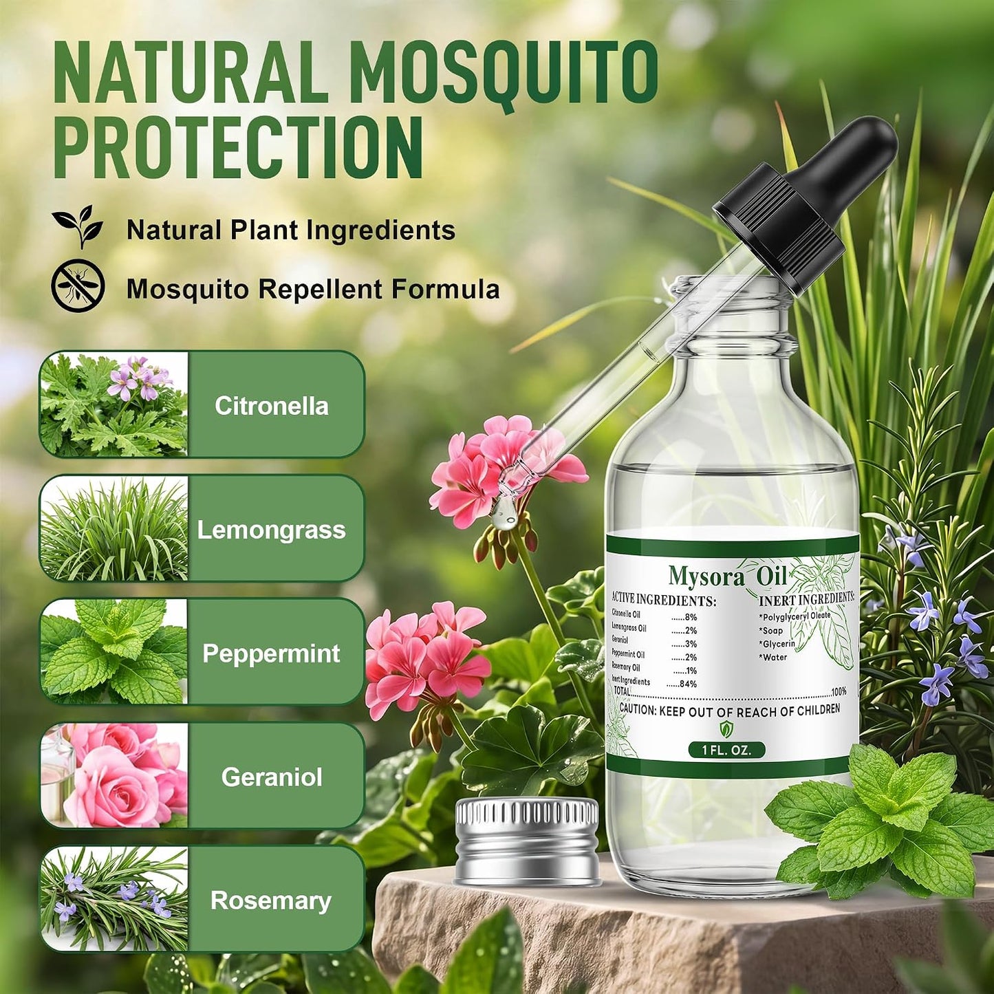 Mosquito Repellent Essential Oil Refill, 2oz Citronella Oil with Dropper for Diffusers, Humidifiers & Patio Devices, Plant-Based Bug Repellent for Camping, Hiking, Home Indoor & Outdoor Use