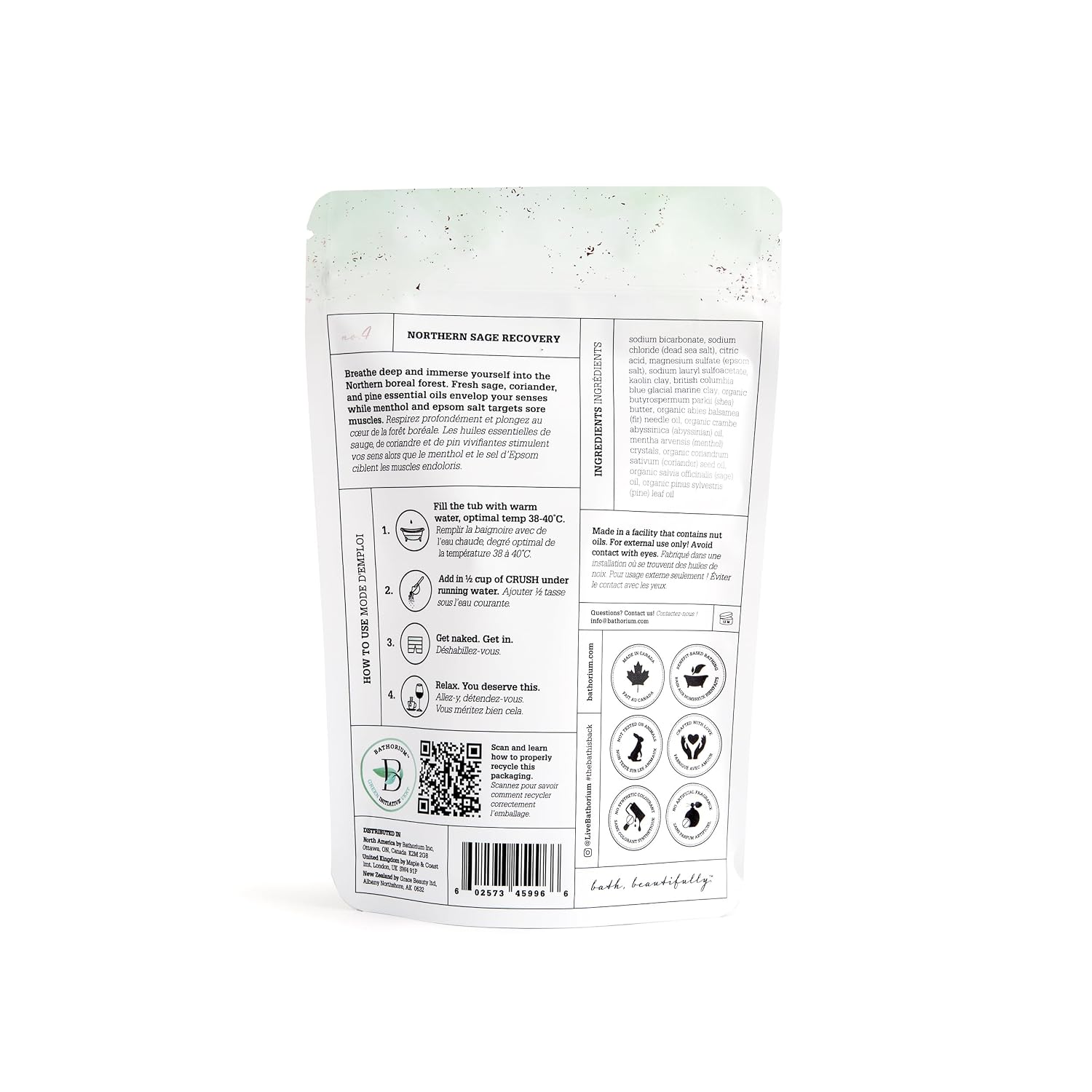 Bathorium Northern Sage Recovery Crush, Revitalizing Bath Soak, Dead Sea & Epsom Salt, Sage, Pine, Eucalyptus, pH-Balanced for Women, 5+ Baths, 21 oz