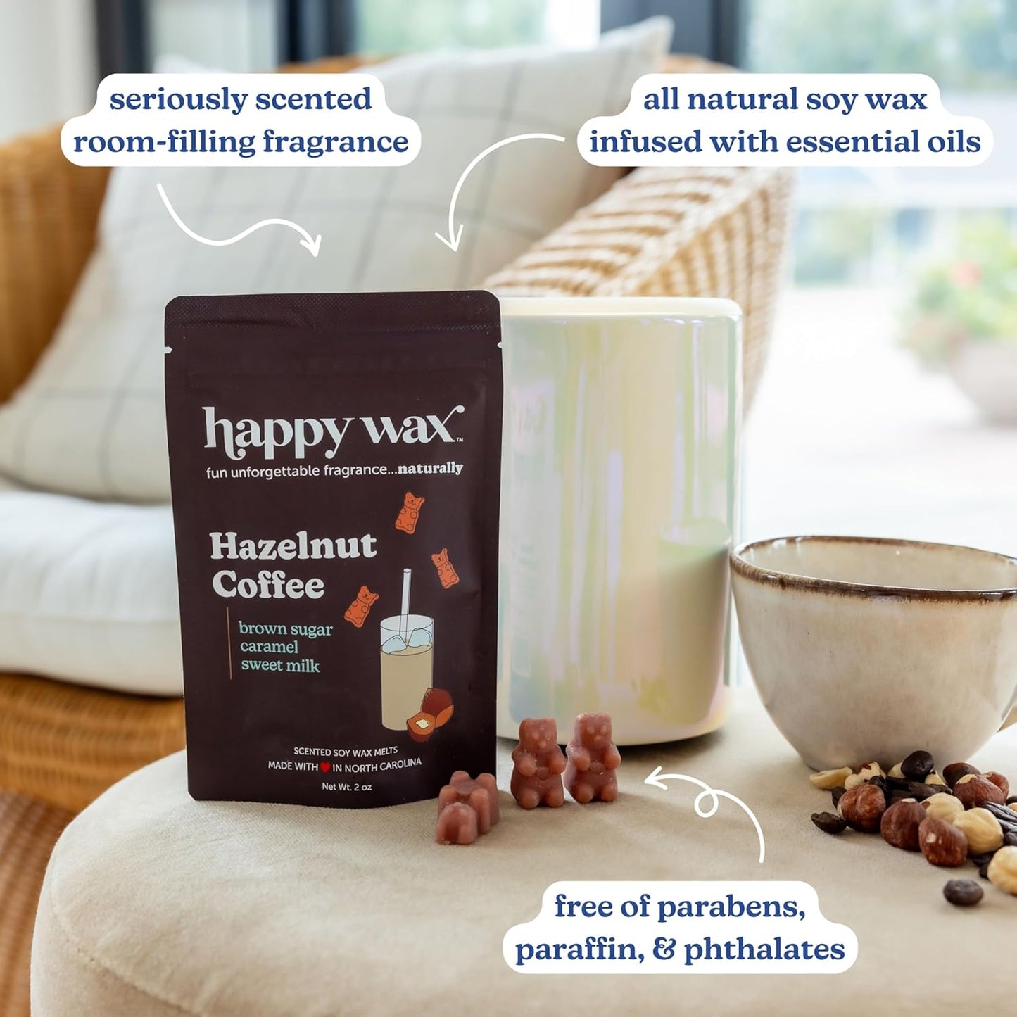 Happy Wax Coffee Collection: Natural, Non-Toxic Scented Soy Wax Melts – Total 6oz Variety Pack: Vanilla Bean Latte, Caramel Macchiato, Hazelnut Coffee