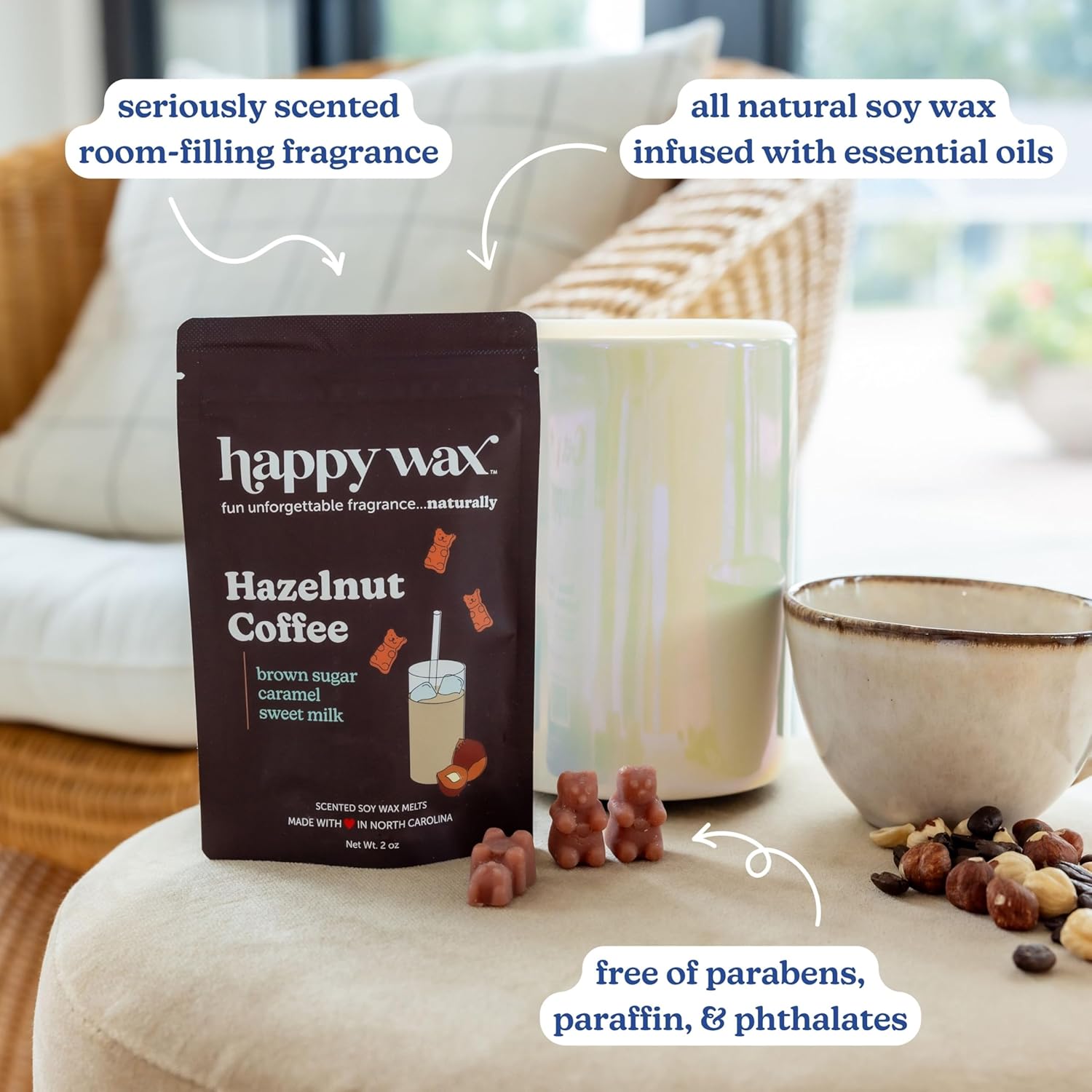 Happy Wax Coffee Collection: Natural, Non-Toxic Scented Soy Wax Melts – Total 6oz Variety Pack: Vanilla Bean Latte, Caramel Macchiato, Hazelnut Coffee