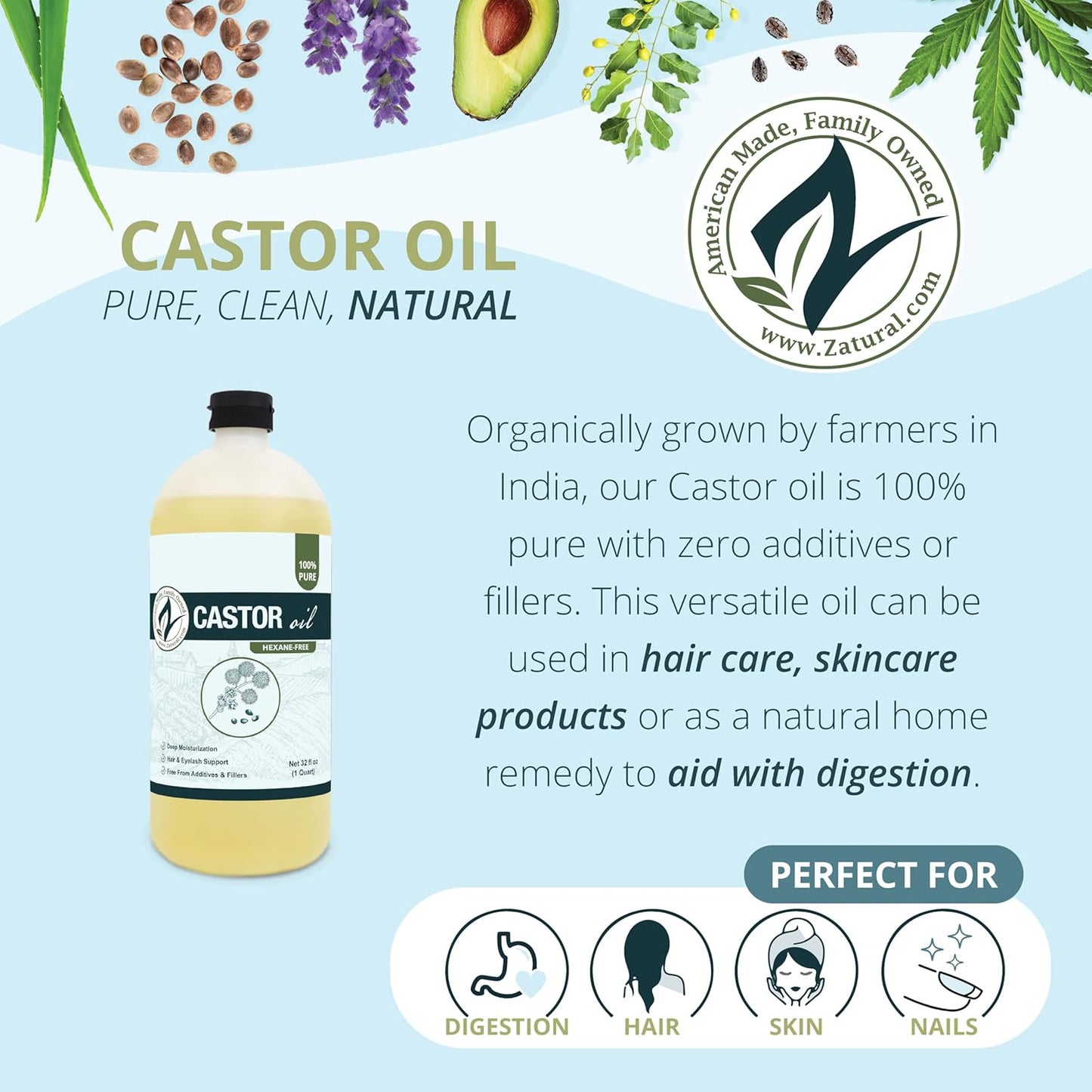 Castor Oil-Ricinus Communis-100% Pure, Clean Castor Oil(32 Ounce)