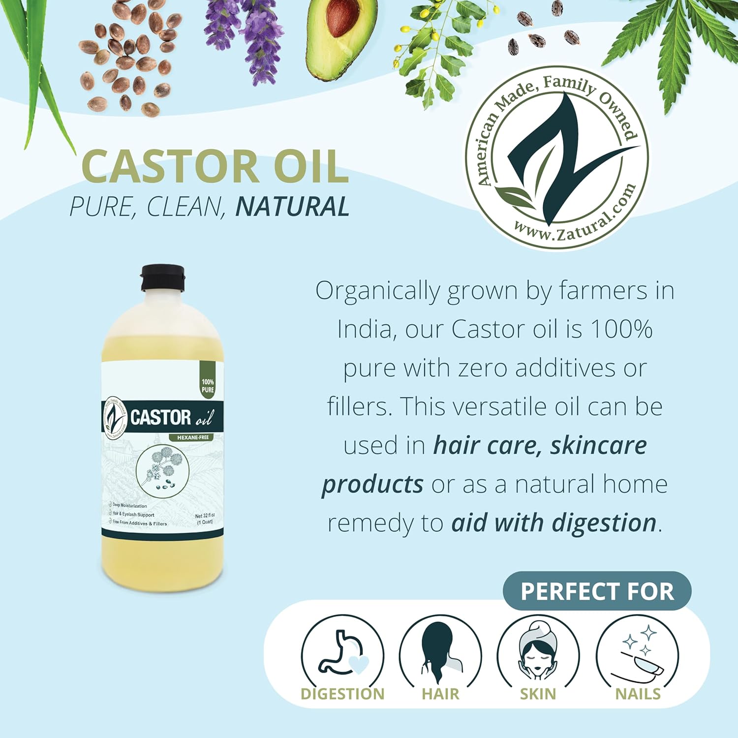Castor Oil-Ricinus Communis-100% Pure, Clean Castor Oil(32 Ounce)