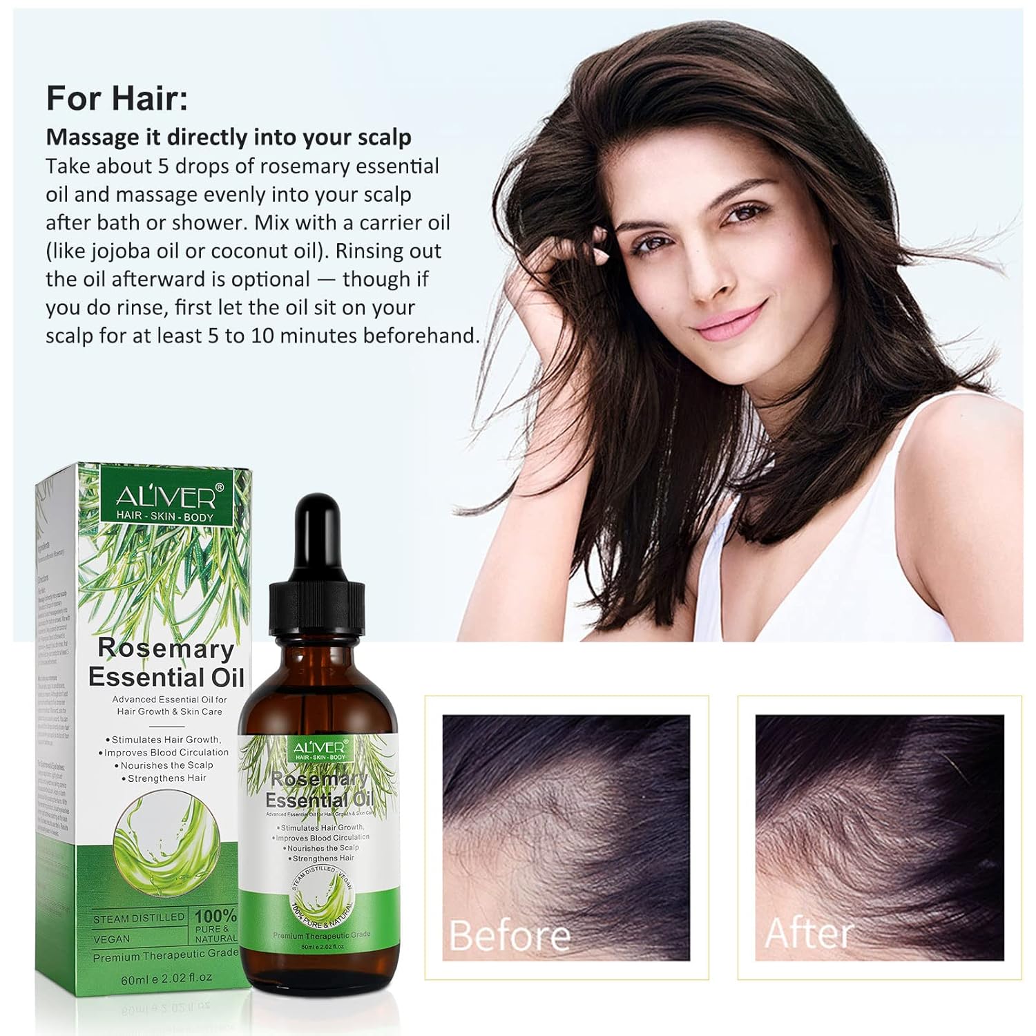 NIFEISHI Rosemary Oil for Hair Growth, 100% Pure Organic Rosemary Oil for Eyebrow and Eyelash, Nourishes The Scalp, Improves Blood Circulation,Rid of Itchy & Dry Scalp, Hair Care Oil 60ml