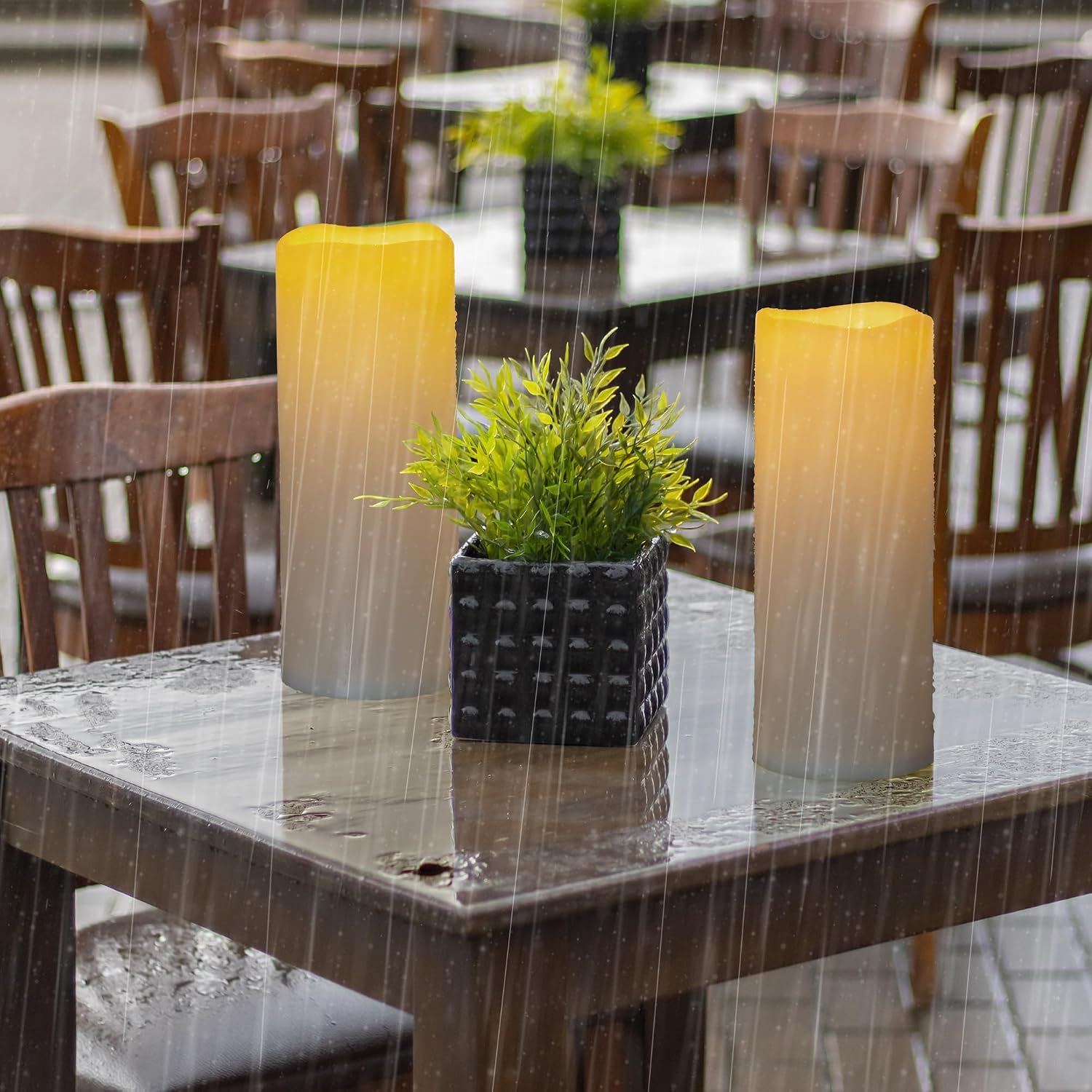 12" x 5" Waterproof Extra Large Outdoor Flameless Candles Battery Operated LED Flickering Pillar Candles with Remote for Indoor Outdoor Lanterns, Long Lasting, Ivory White Large, Set of 2