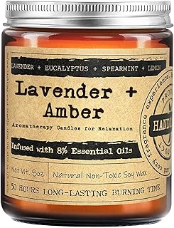 KOTKAS Amber Lavender Eucalyptus Candles for Home Scented - Aromatherapy Soy Candles Non Toxic Calming Candle Gifts for Women Relaxation Stress Relief Soothing Yoga Meditation Spa Bath Relaxing, 8oz
