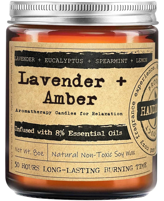 KOTKAS Amber Lavender Eucalyptus Candles for Home Scented - Aromatherapy Soy Candles Non Toxic Calming Candle Gifts for Women