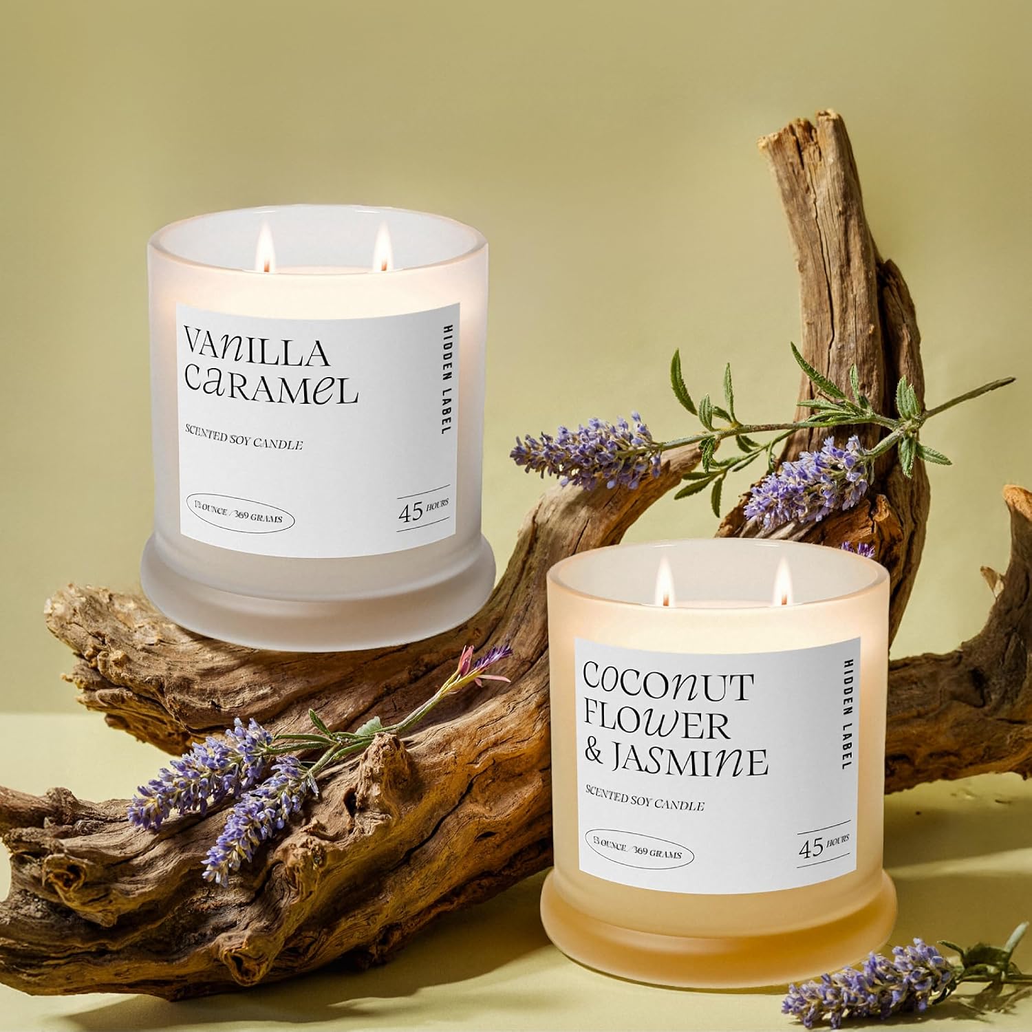 Coconut Flower & Jasmine Scented Candle, 13oz Natural Soy Wax Candle with 2 Wicks, 75 Hour Long Lasting Aromatherapy Candle for Stress Relief, Non Toxic Luxury Candle for Home Decor