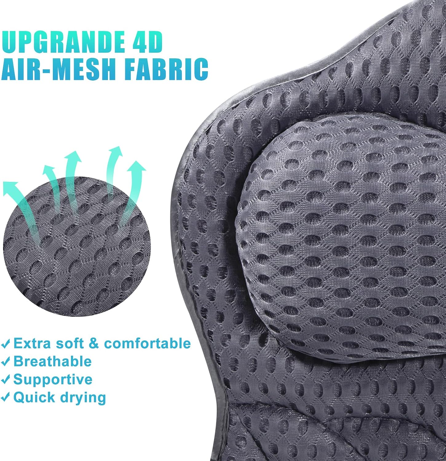 Bath Pillow, Tub Pillow for Bathtub with Strong Non-Slip Suction Cups and Comfortabl 3D AirMesh Bath Pillow for Women &Man