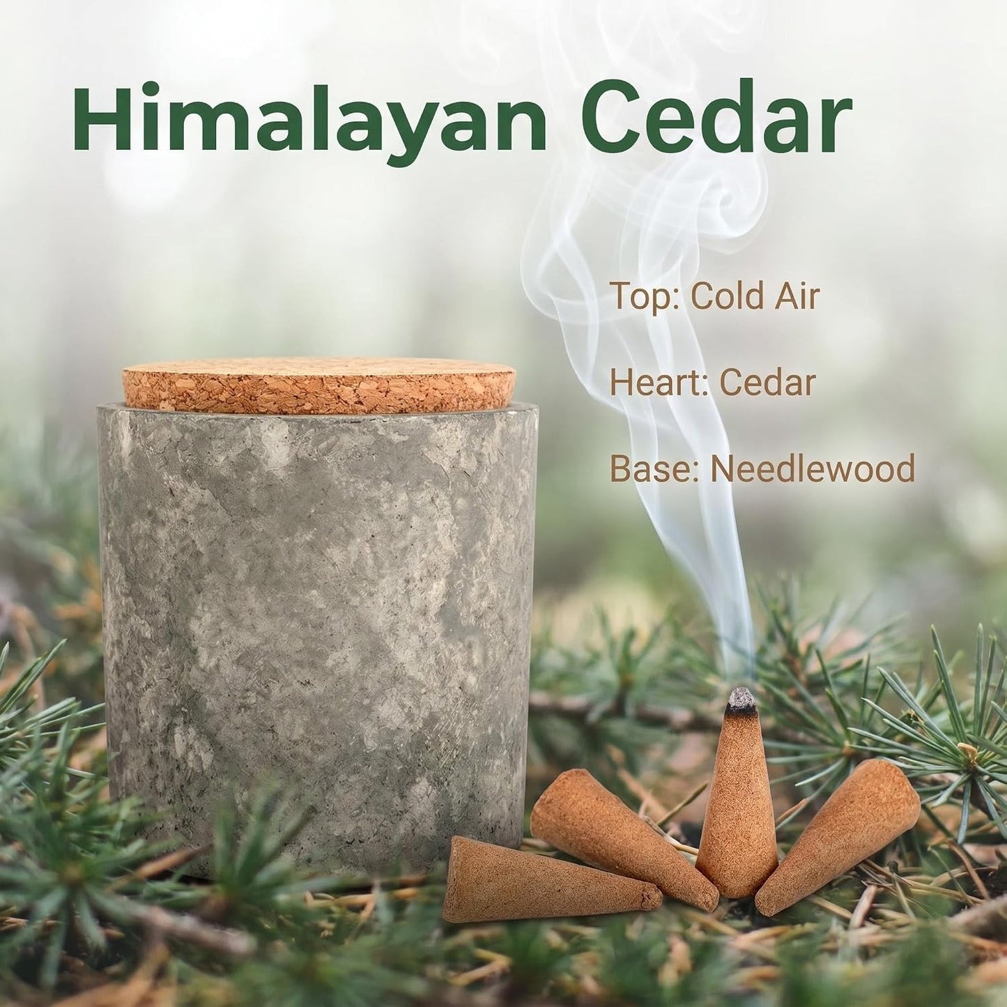 Aiimuzeum® Cedar Incense Cones 30 Pack Handcrafted Cone Incense in Reusable Concrete Jar, 20-30 Min Burn, Natural Cedar Incense Cones, Eco-Friendly Planter Container, Relaxation Meditation Incense