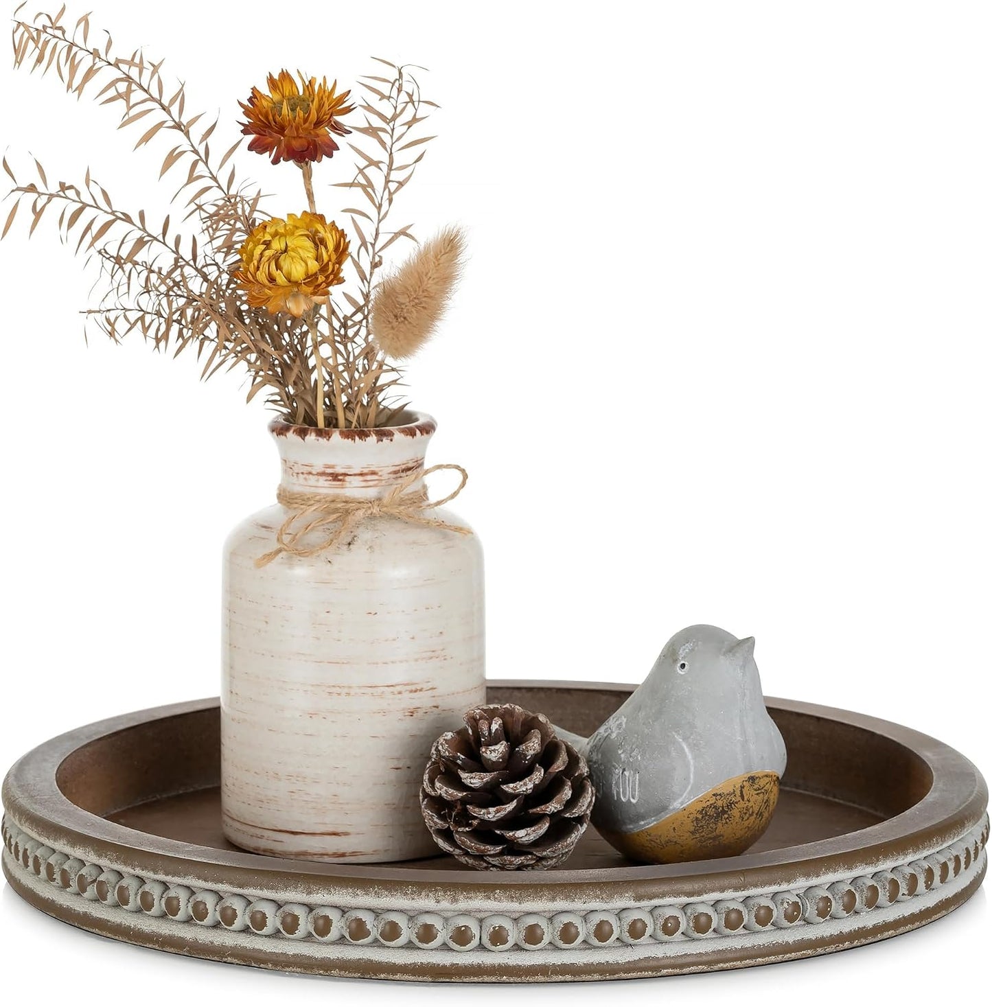 Hanobe Candle Tray Holder Decorative: Round Coffee Table Home Decor Centerpiece Boho Serving Trays for Living Room Kitchen