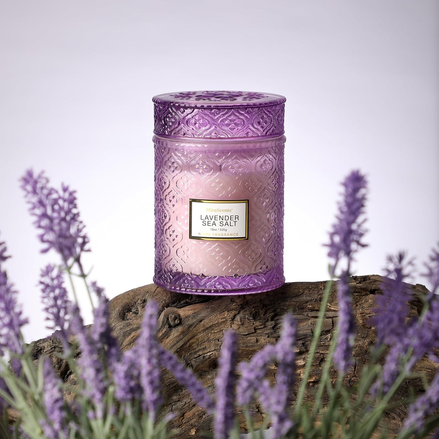 Lavender Scented Candle, 19oz Large Soy Wax Aromatherapy Candle, Lavender Sea Salt Luxury Glass Jar Candle for Home Decor, Relaxation Gifts for Women